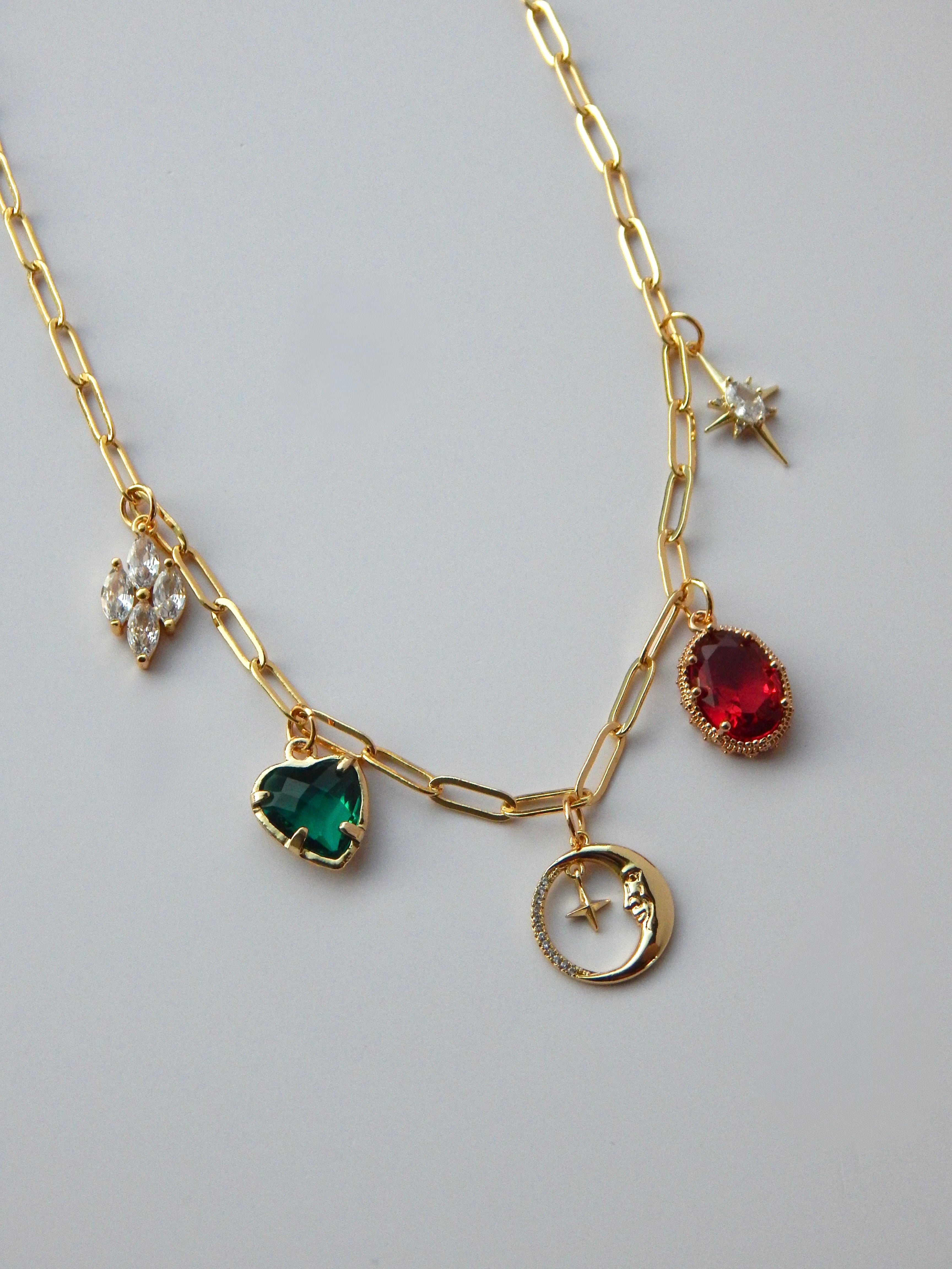 16 inch Gold Moon Charm Necklace