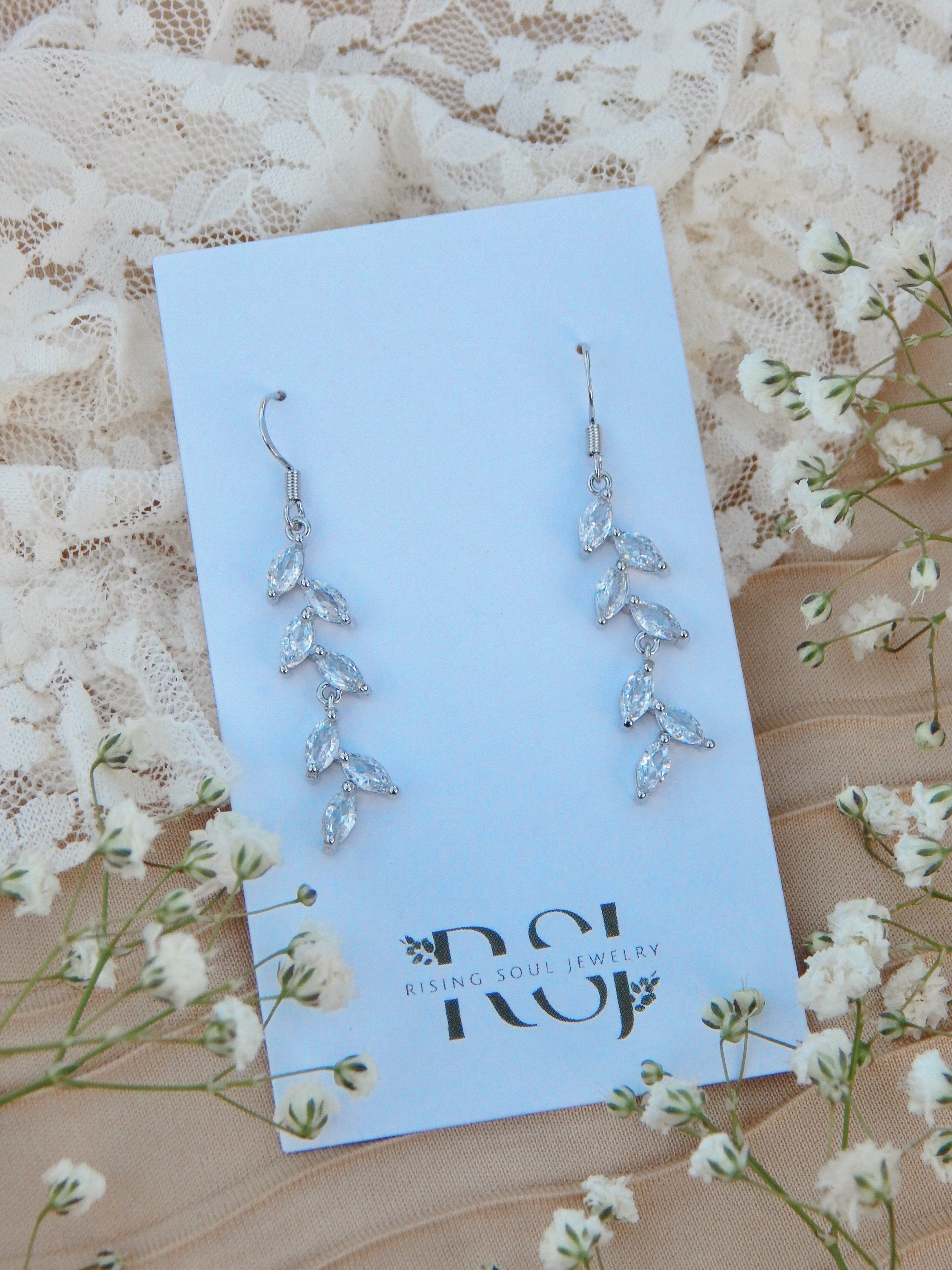 Bloom Earrings – Gold & Silver Cubic Zirconia Leaf Dangle Jewelry