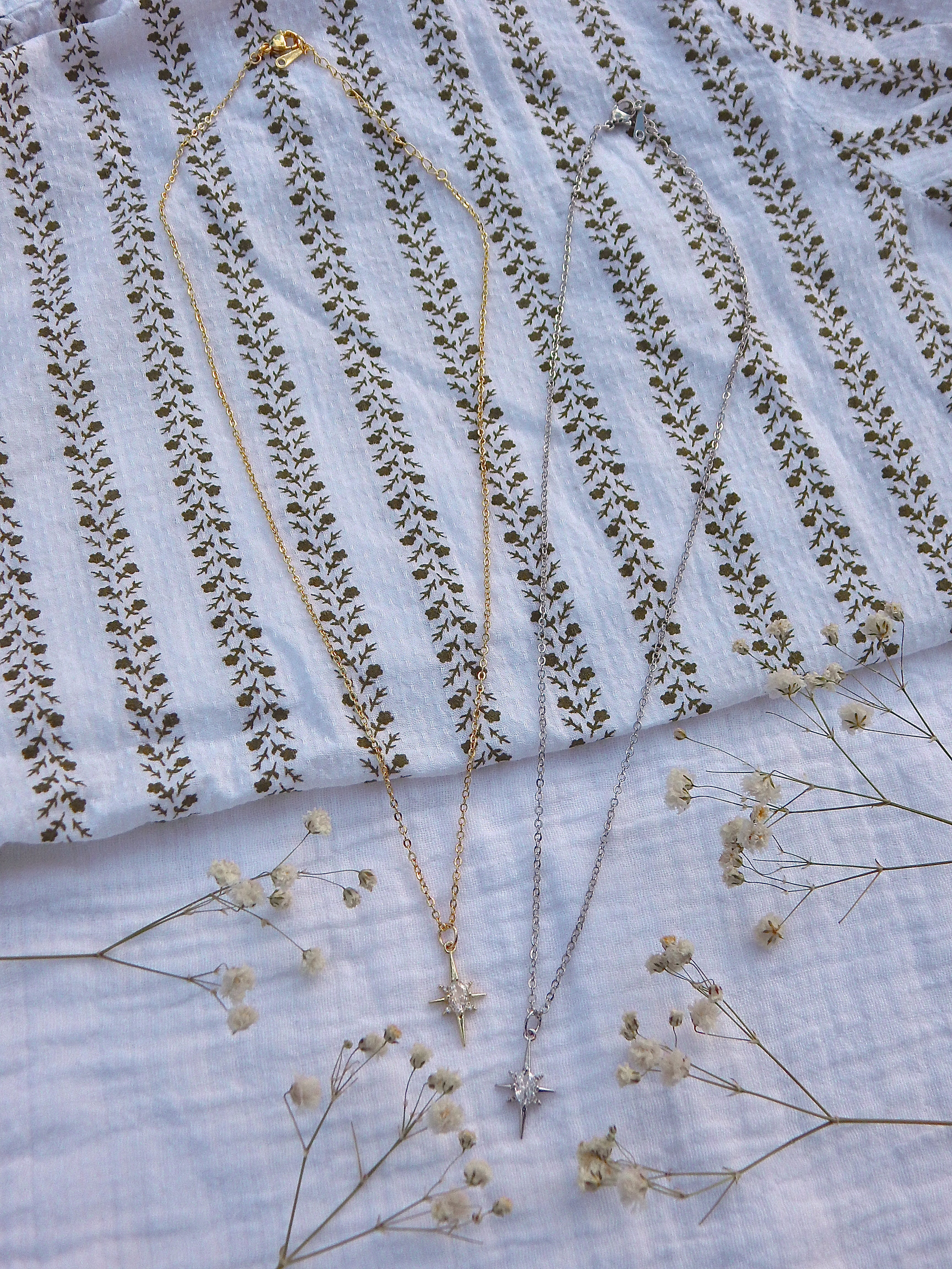 CZ North Star Pendant Necklace | Gold or Silver Starburst Necklace | Dainty Hypoallergenic Celestial Jewelry