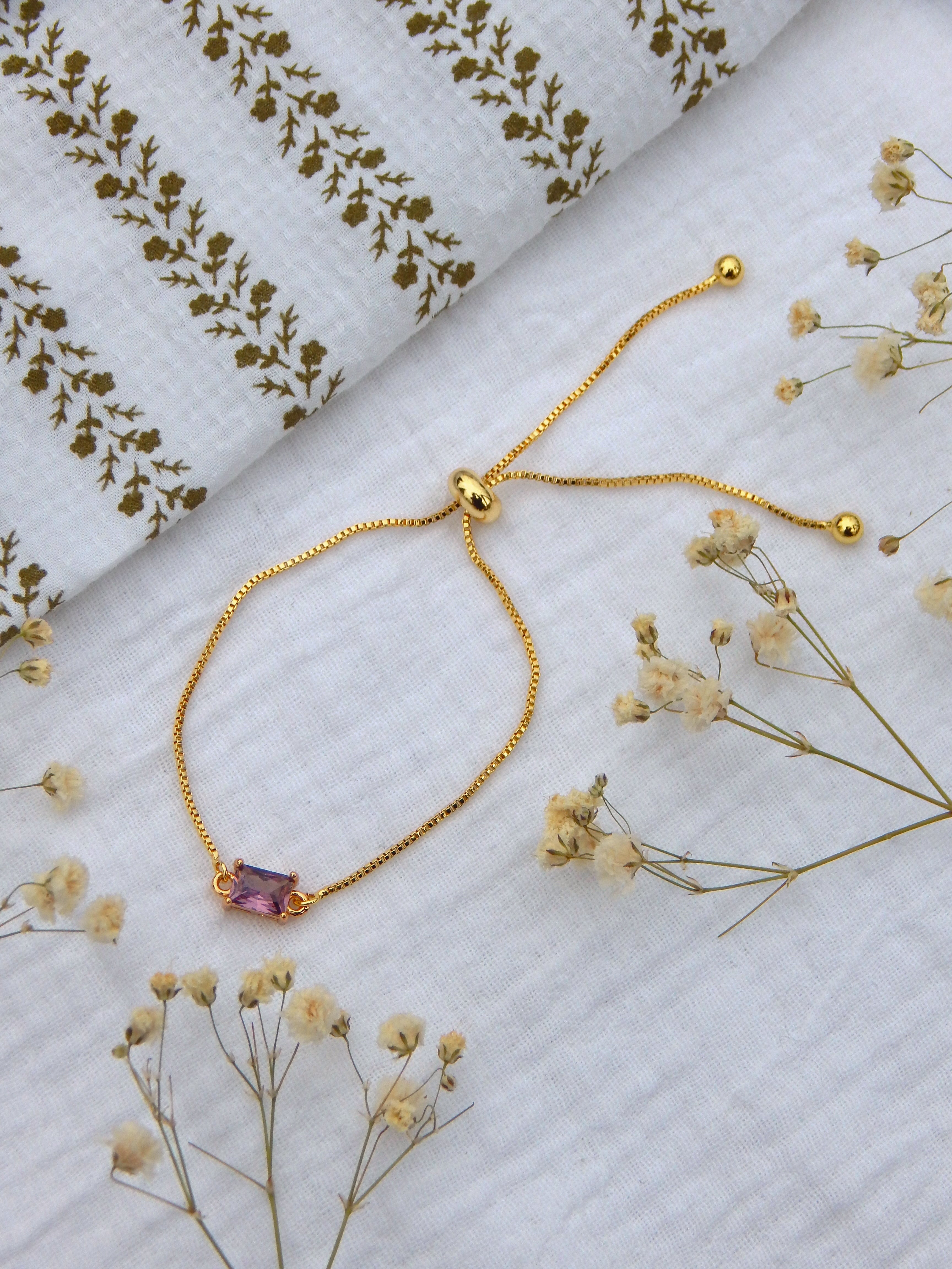 Purple CZ Adjustable Bracelet – Gold Slide Bracelet | Dainty Hypoallergenic Everyday Jewelry
