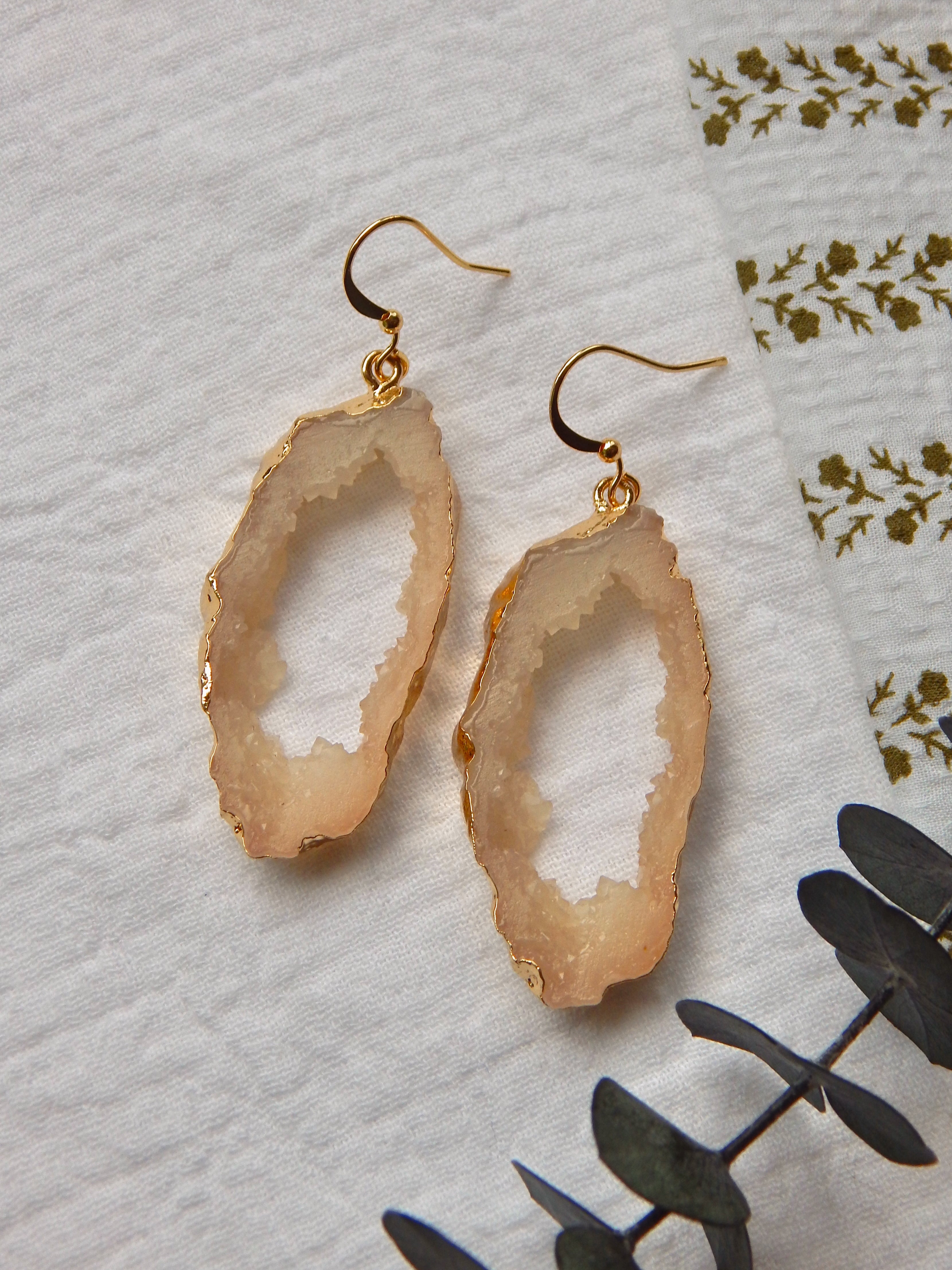 Athena Hook Earrings – Boho Druzy Drop Earrings | Lightweight, Hypoallergenic, 18k Gold Plated