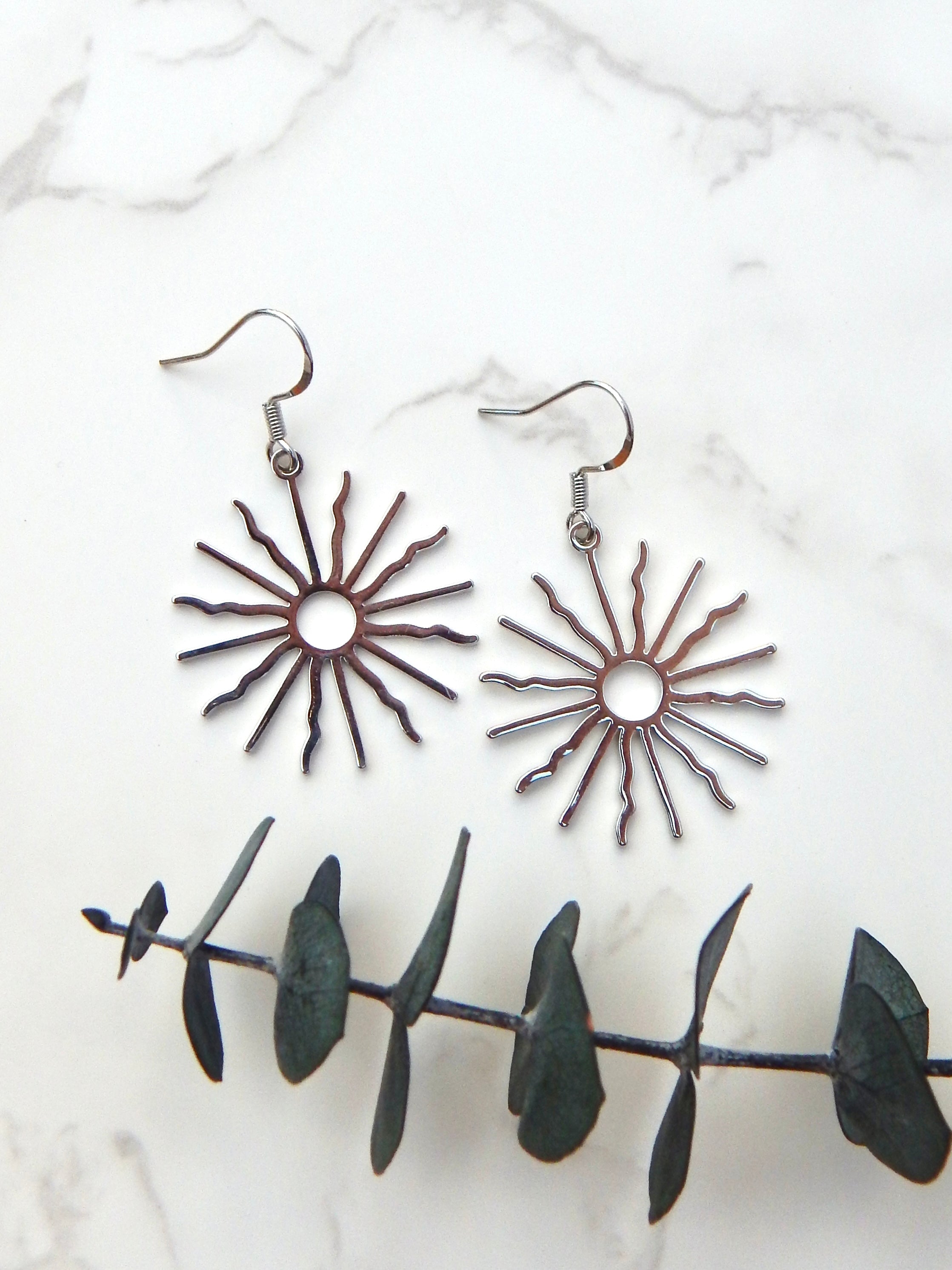 Sunburst Earrings – Gold or Silver Celestial Dangle Drops