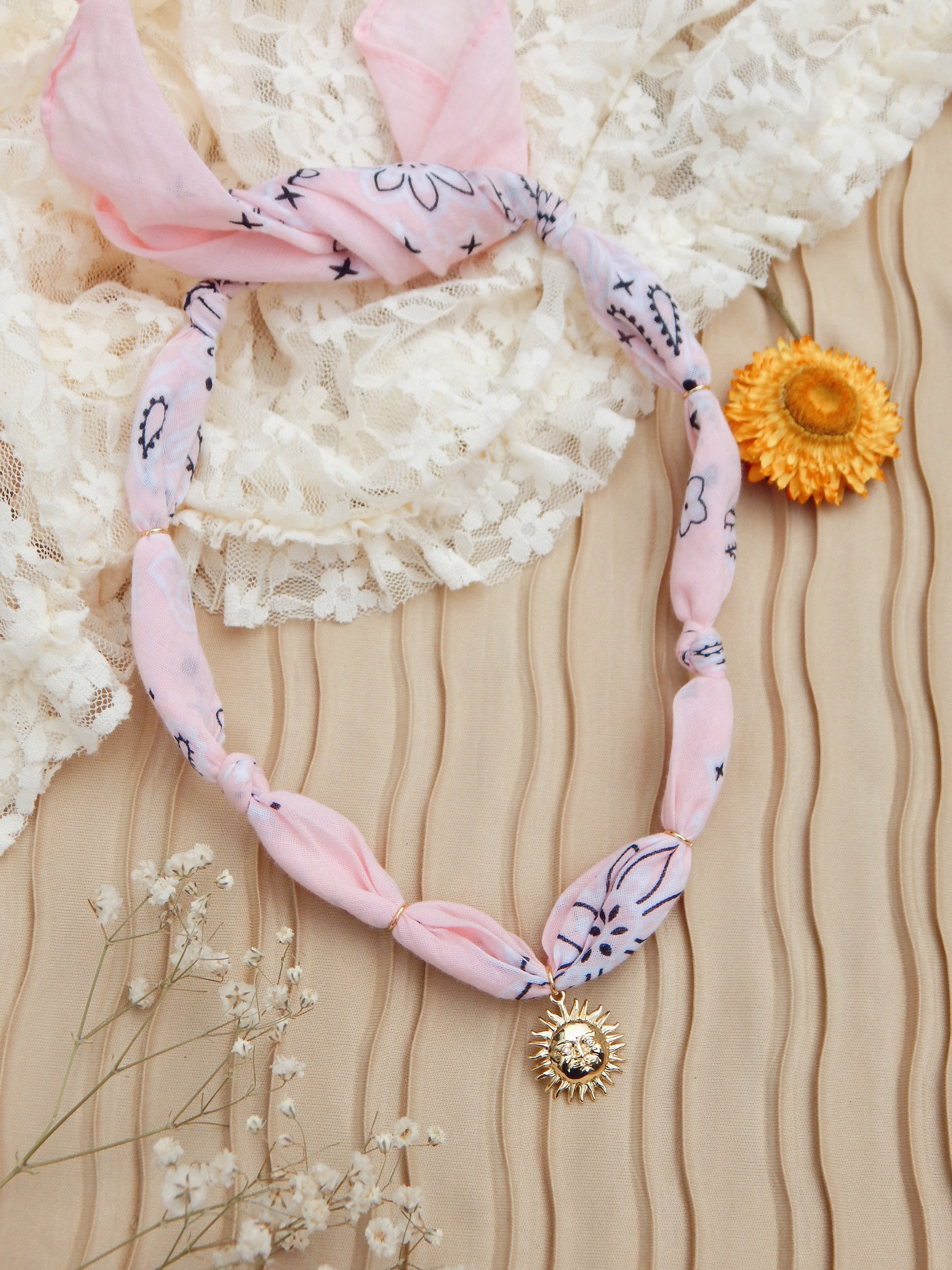 Radiant Sol Bandana Charm Necklace – Adjustable 20” Max | 18k Gold Sun Face with CZ Eyes