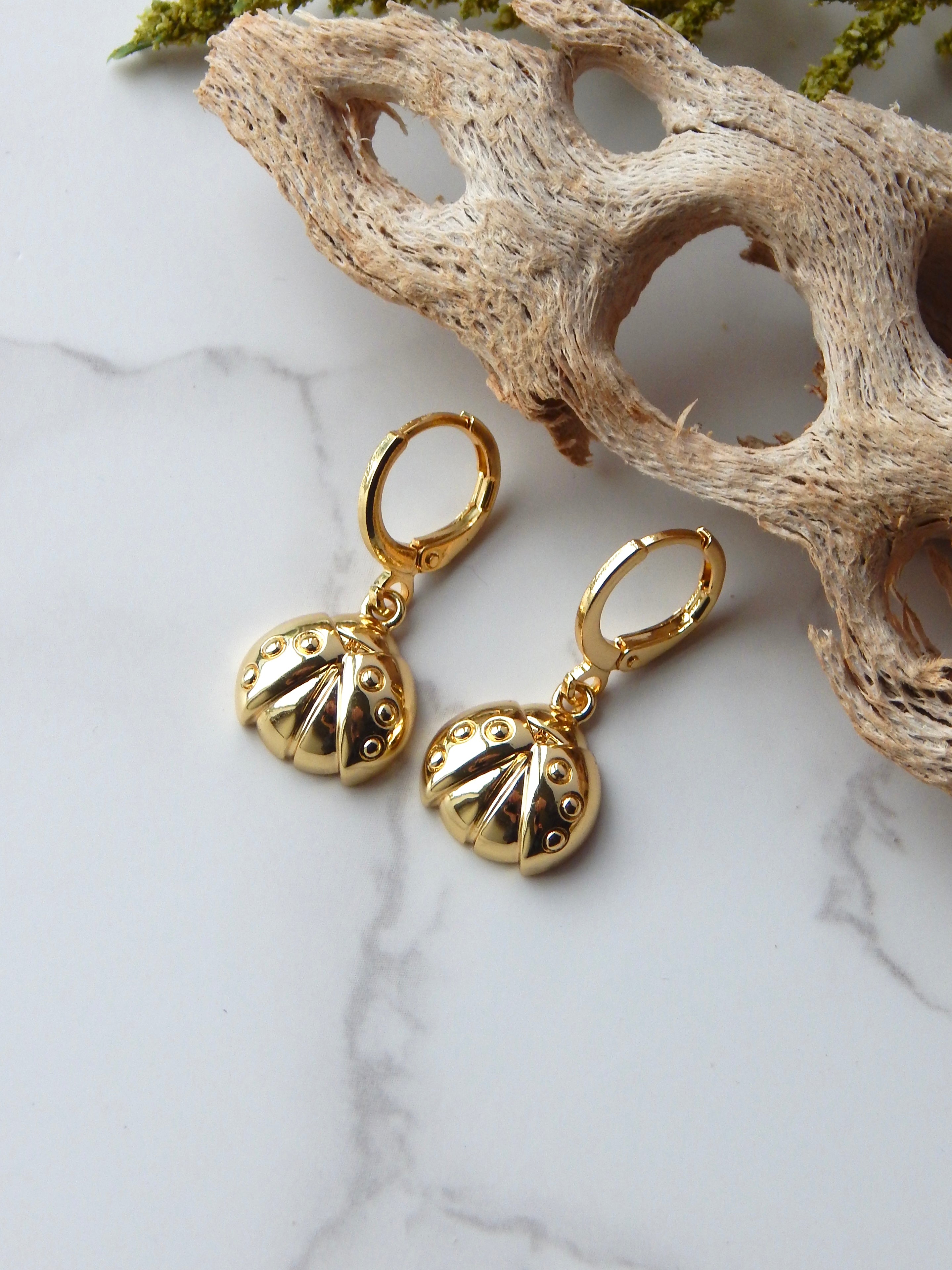 Gold Ladybug Huggies