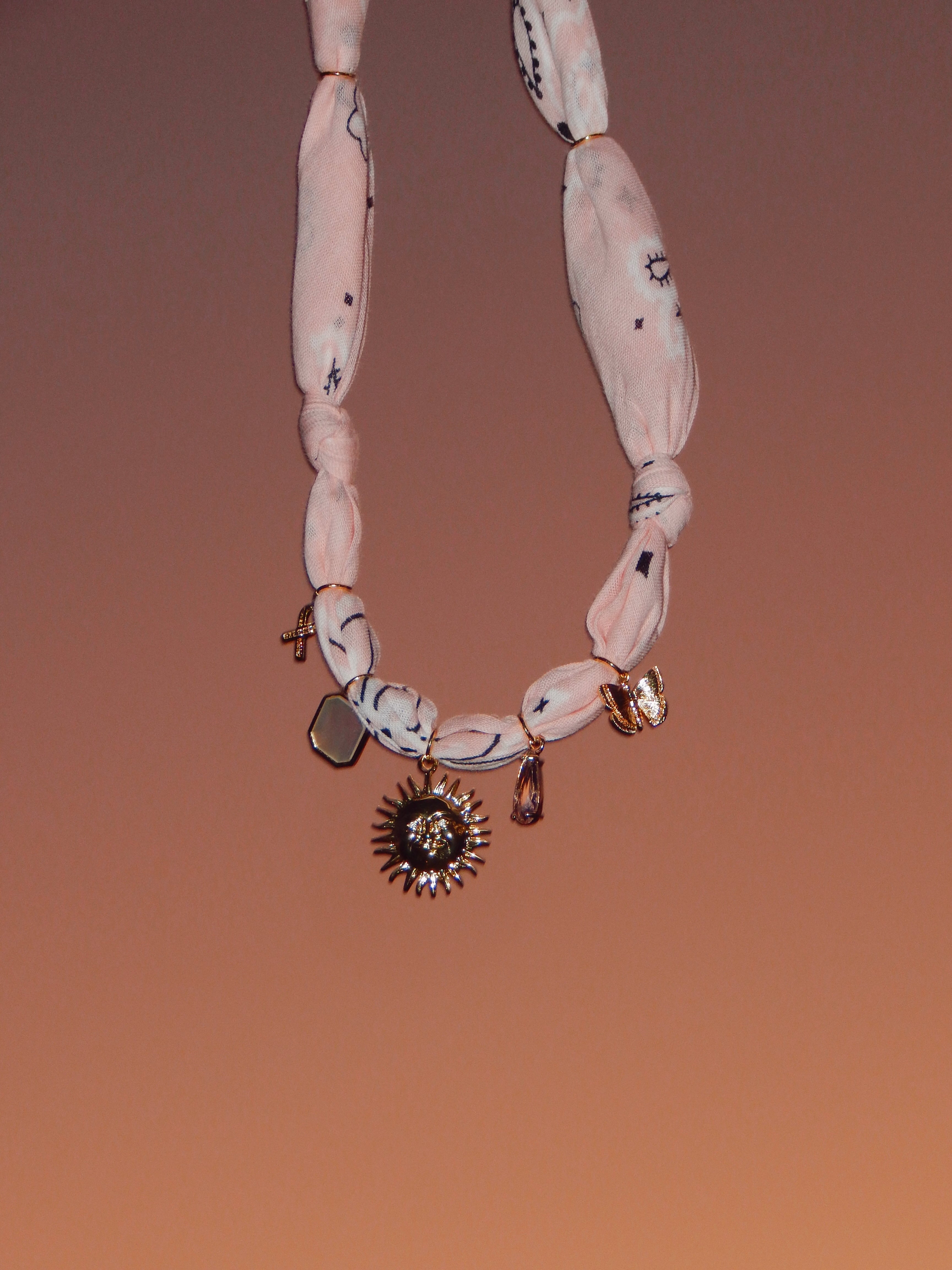 Ray of Hope Bandana Charm Necklace – Adjustable 20” Max | 18k Gold Accents & Mother of Pearl