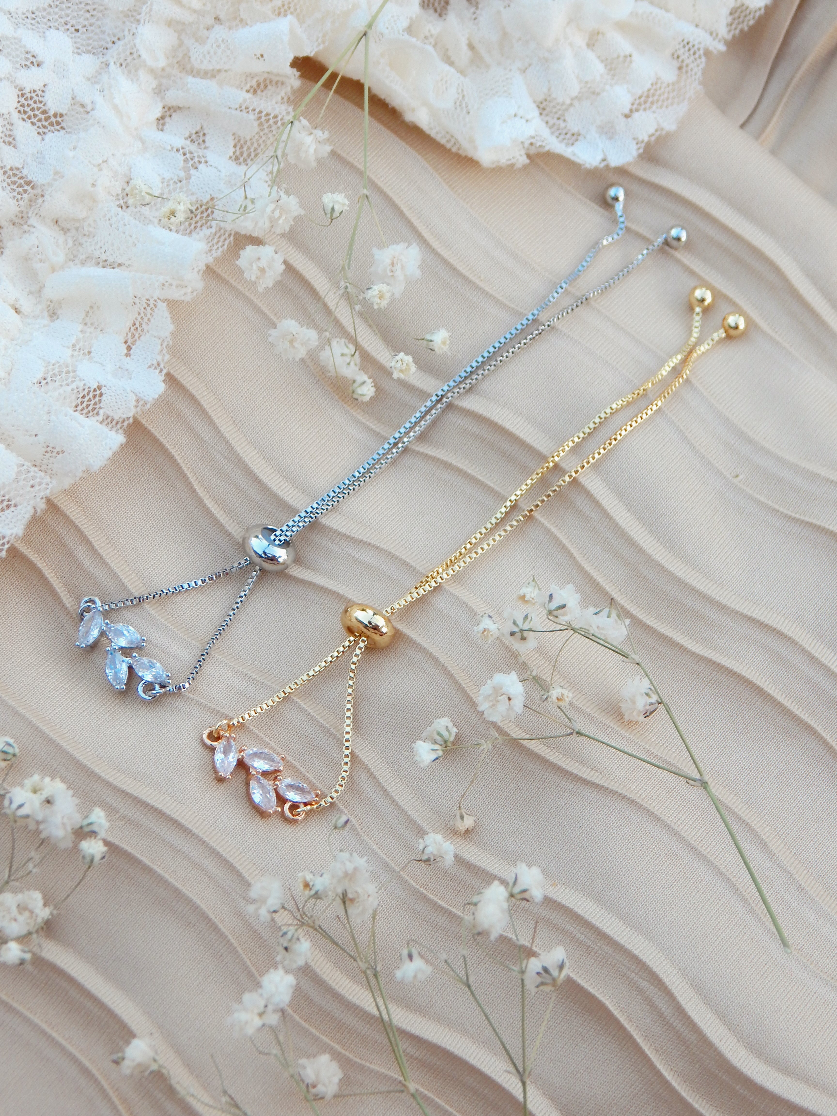 Bloom Bracelet – Adjustable Gold & Silver Cubic Zirconia Leaf Jewelry