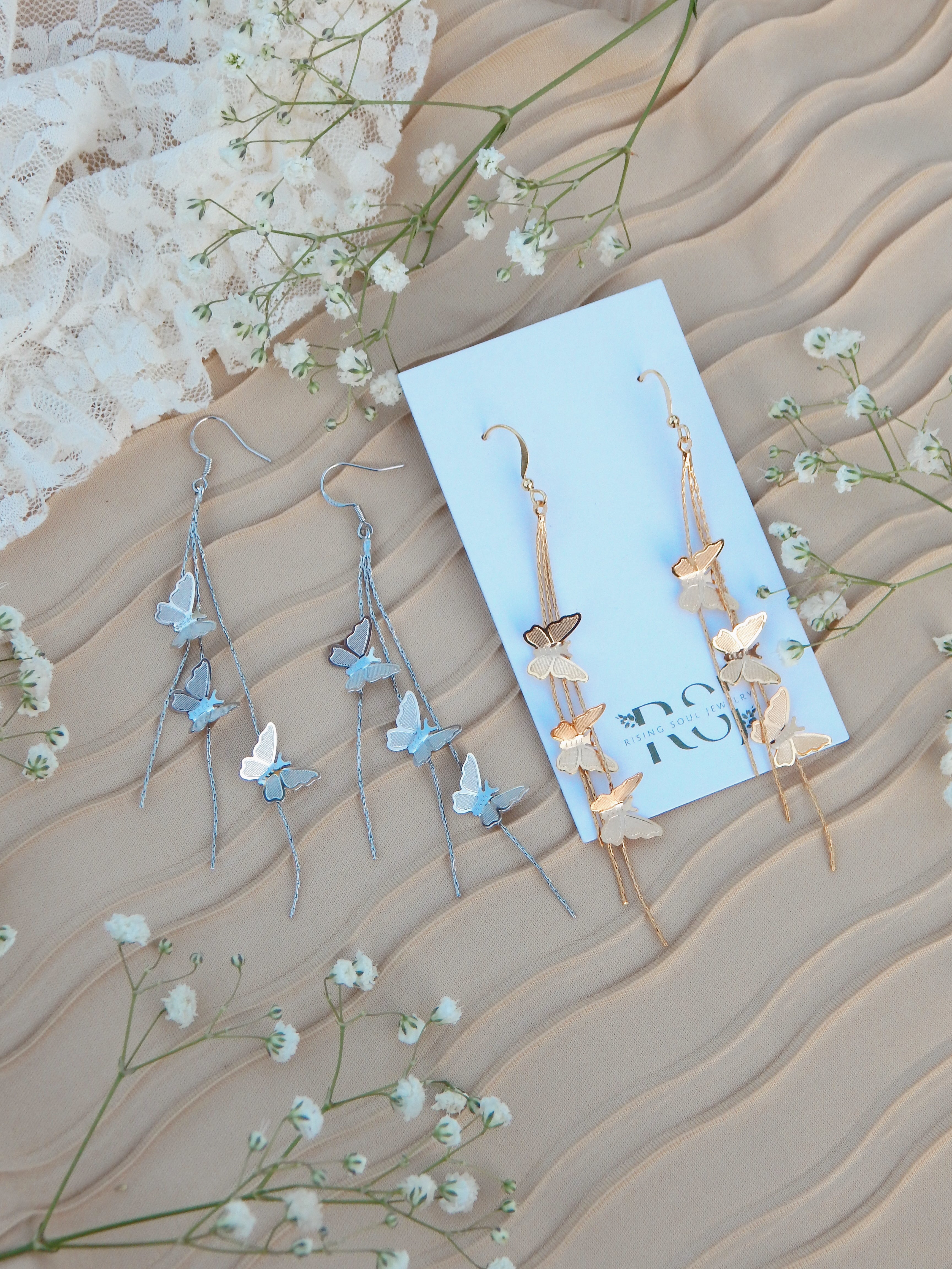 Aurora Butterfly Dangle Earrings – Long Drop Statement Jewelry