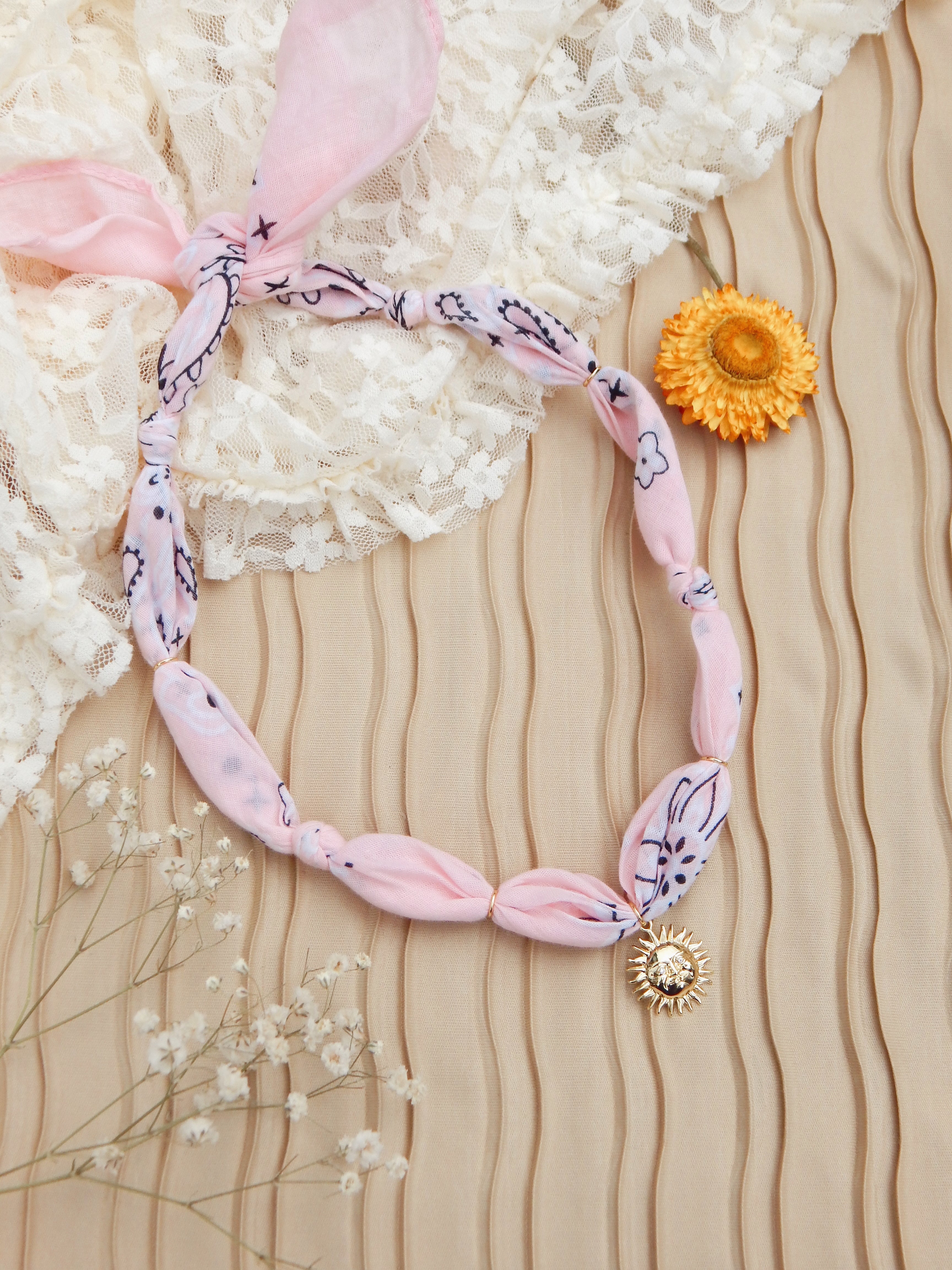 Radiant Sol Bandana Charm Necklace – Adjustable 20” Max | 18k Gold Sun Face with CZ Eyes