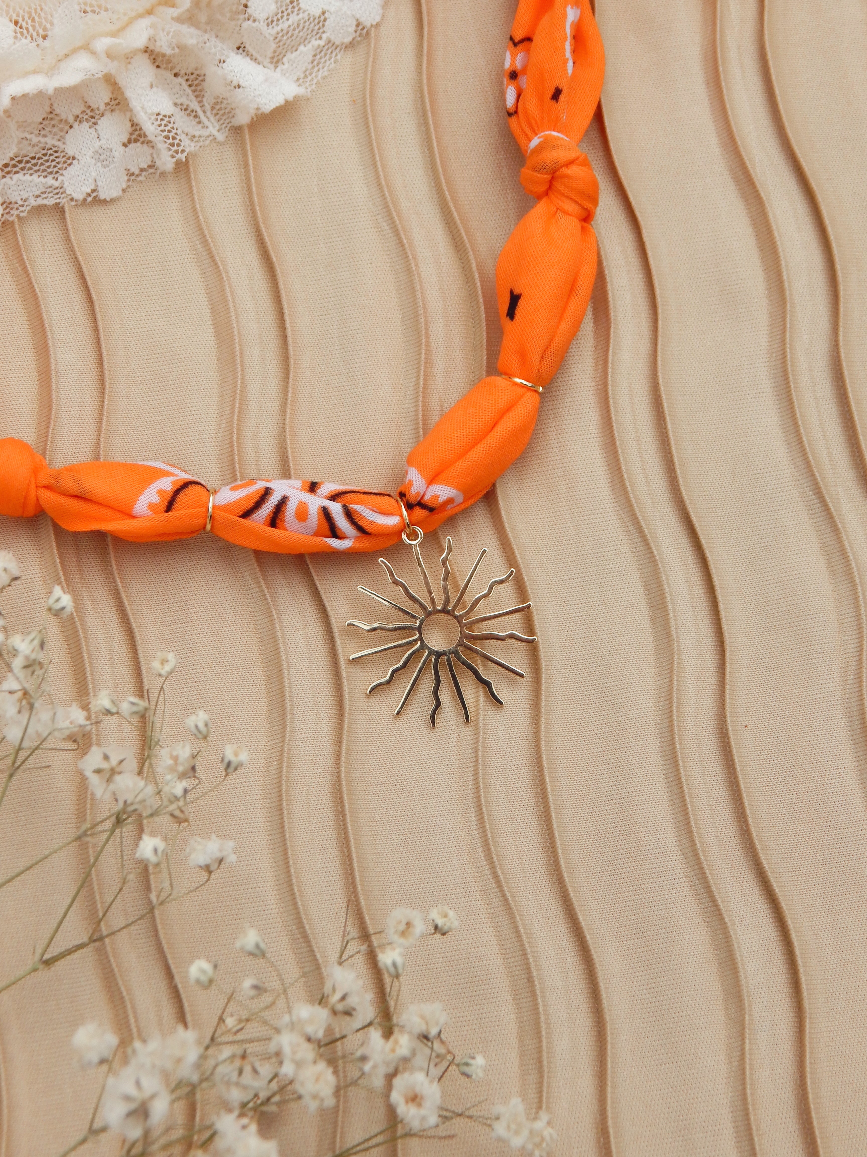 Sunburst Glow Bandana Charm Necklace – Adjustable 20” Max | 18k Gold Accent