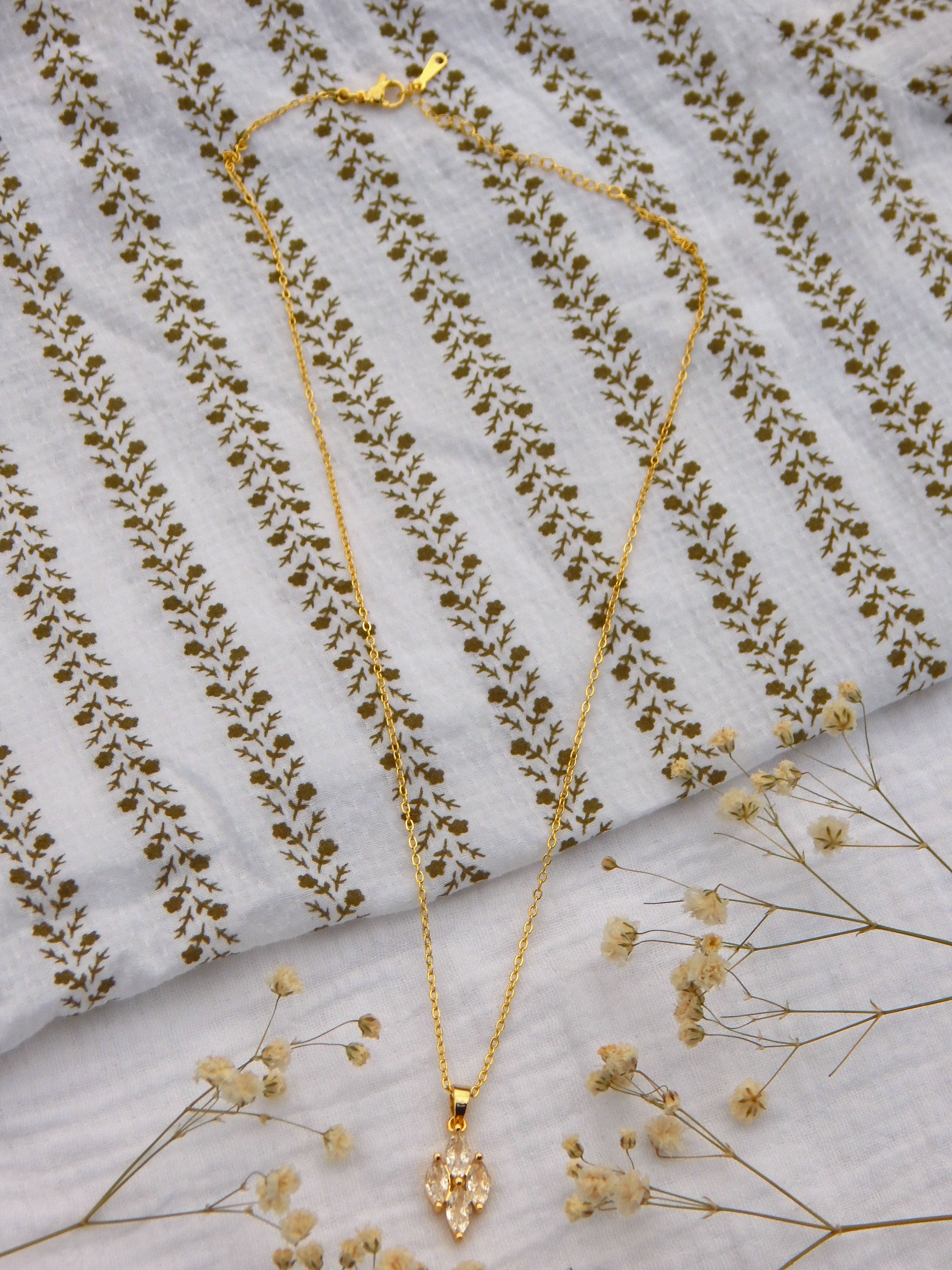 Marquise Cluster CZ Necklace | Gold Dainty Pendant | Hypoallergenic Tarnish Resistant Jewelry