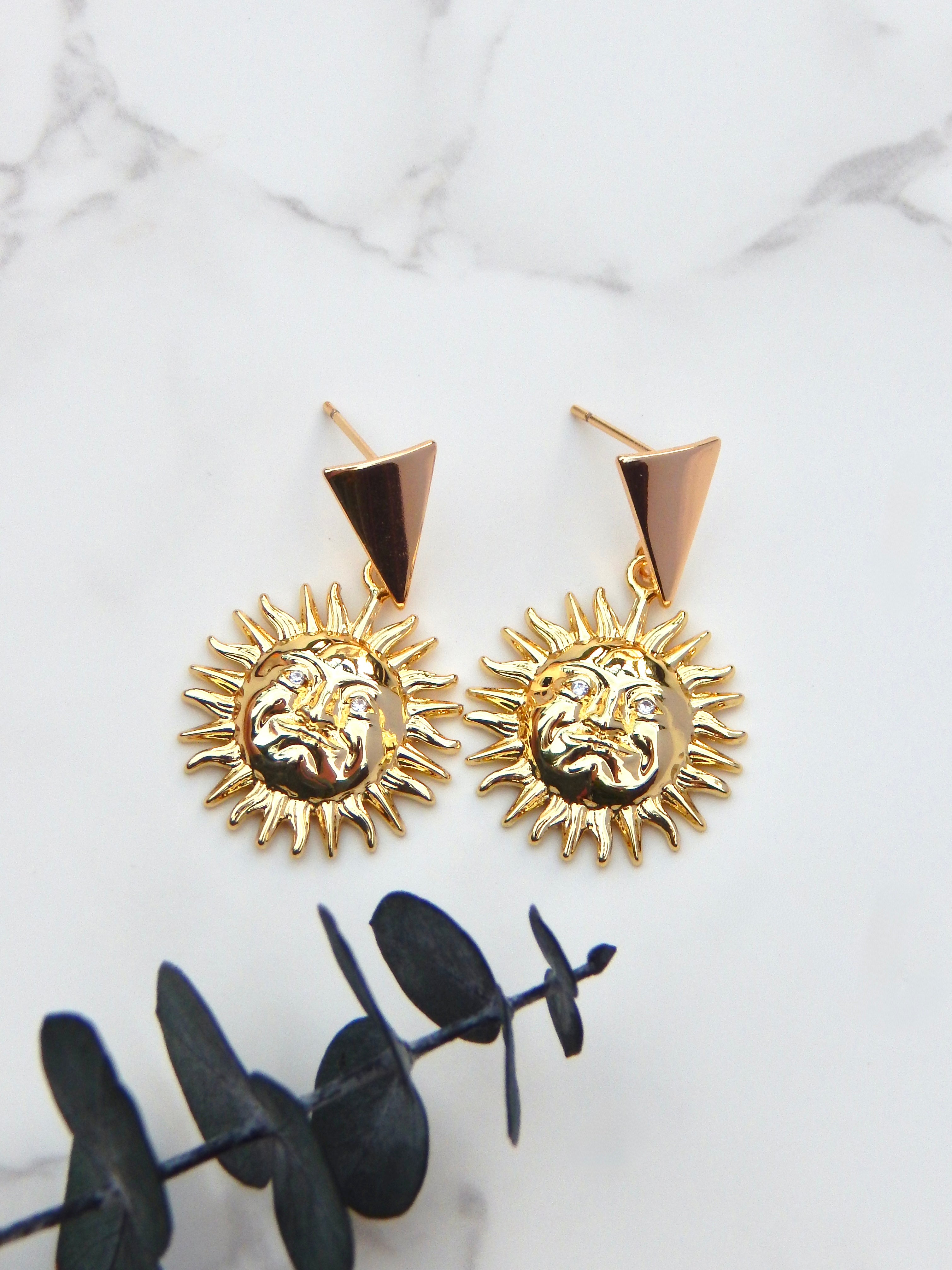 Sol Earrings – Gold Sun Face Statement Celestial Jewelry