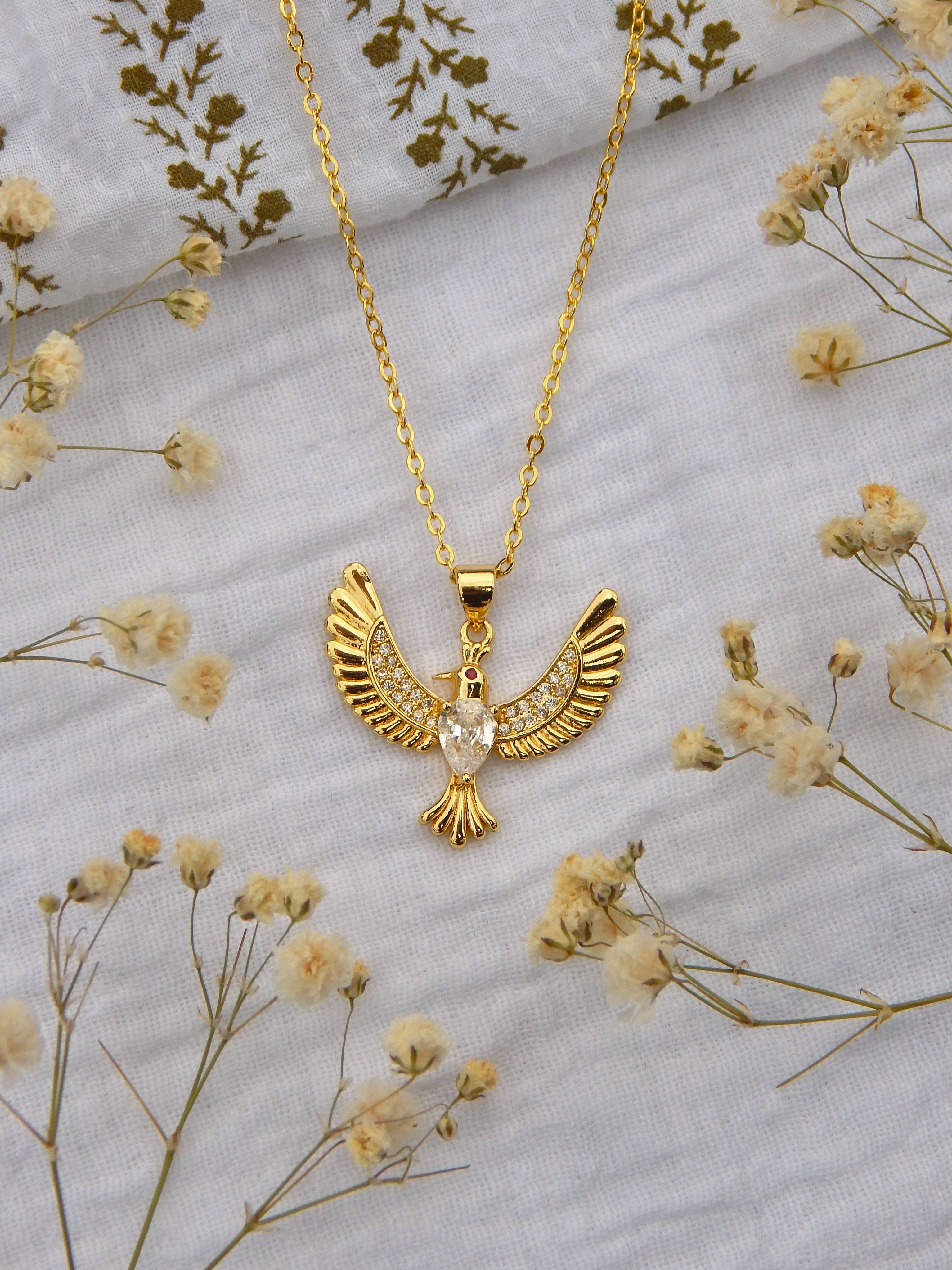 Free Bird Statement Necklace – Gold CZ Crystal Eagle Pendant | Handmade, Hypoallergenic, Tarnish-Resistant