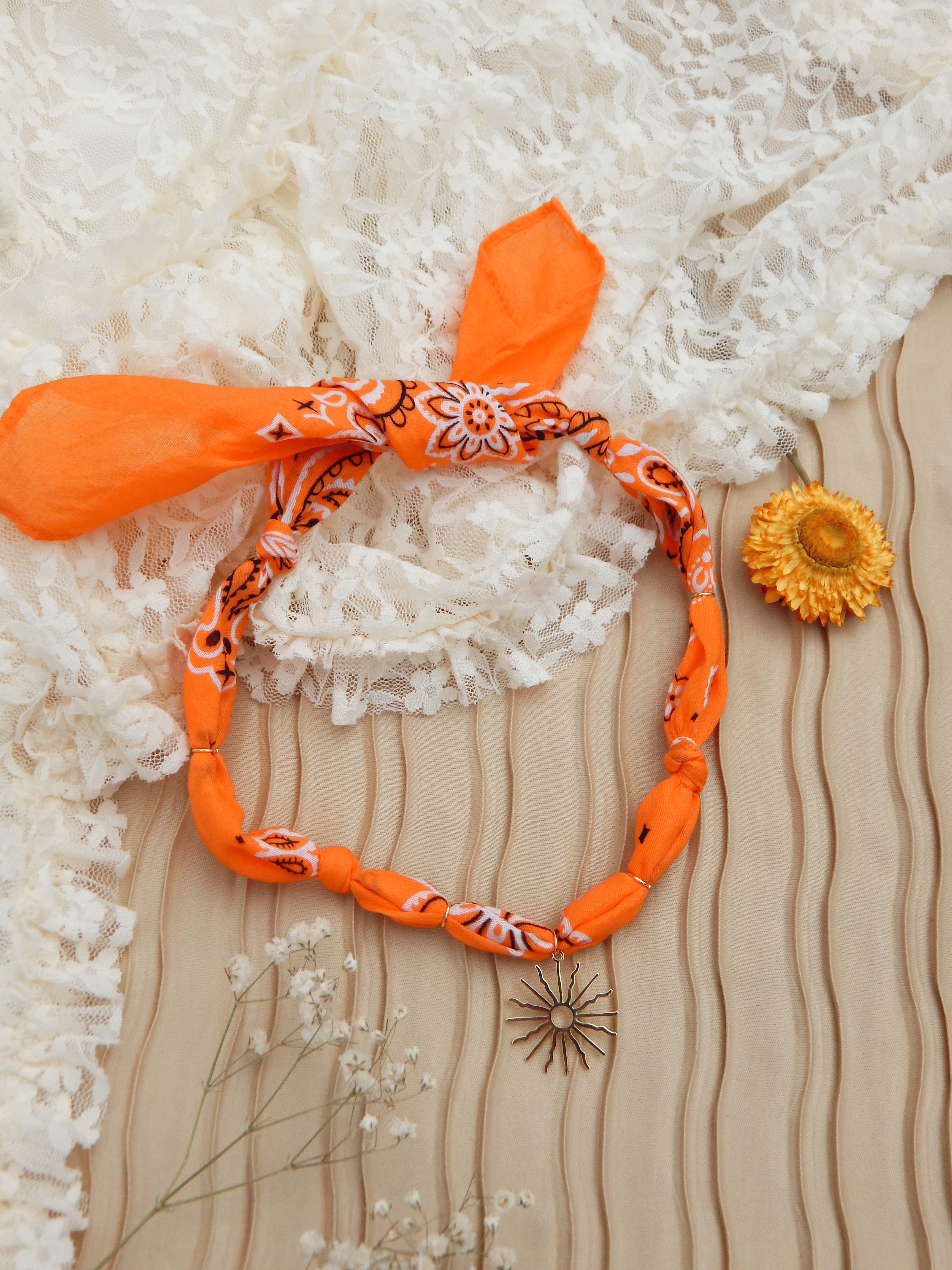 Sunburst Glow Bandana Charm Necklace – Adjustable 20” Max | 18k Gold Accent