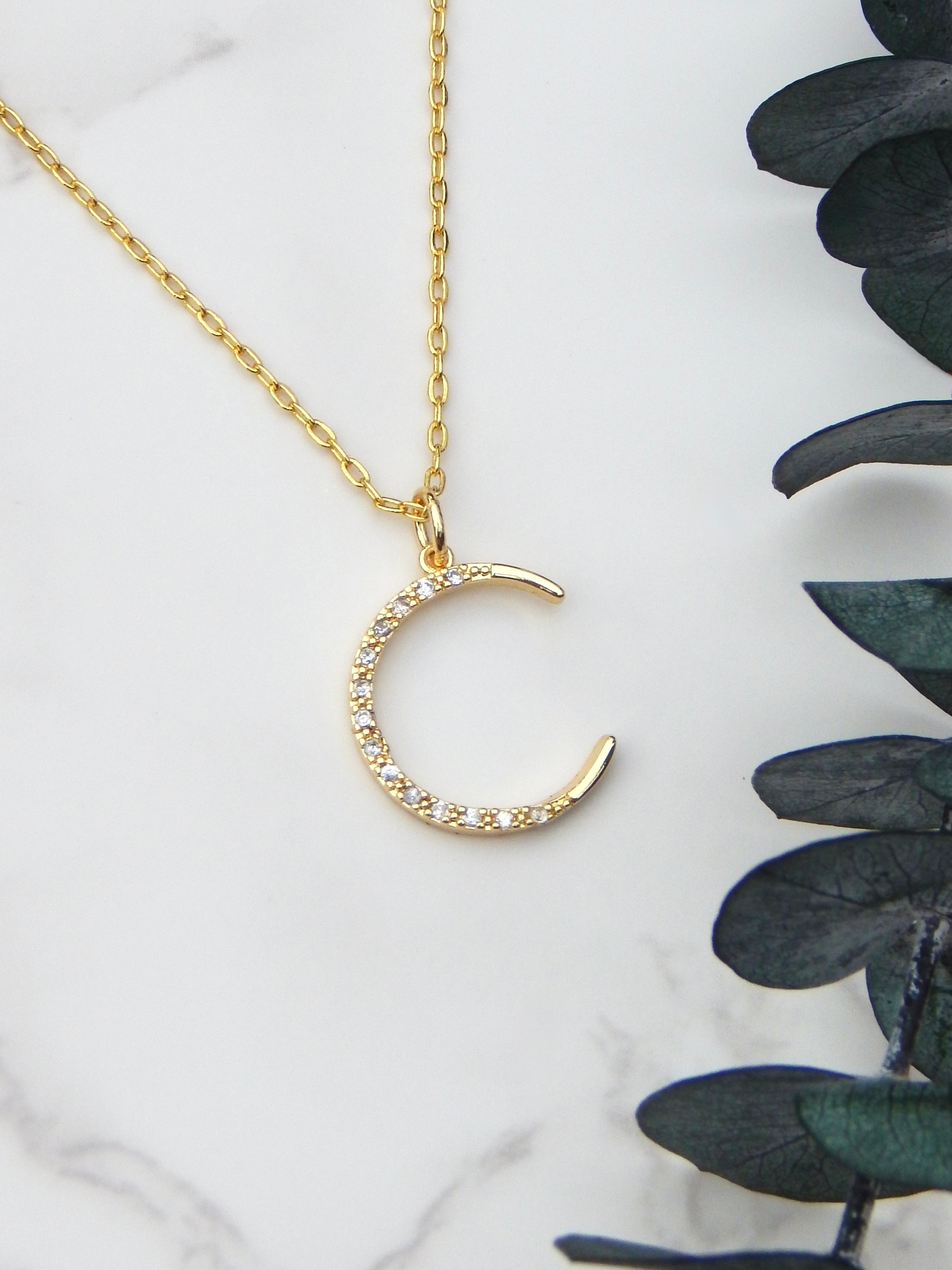 Rhea Crescent Moon Necklace – Dainty Gold Celestial Pendant
