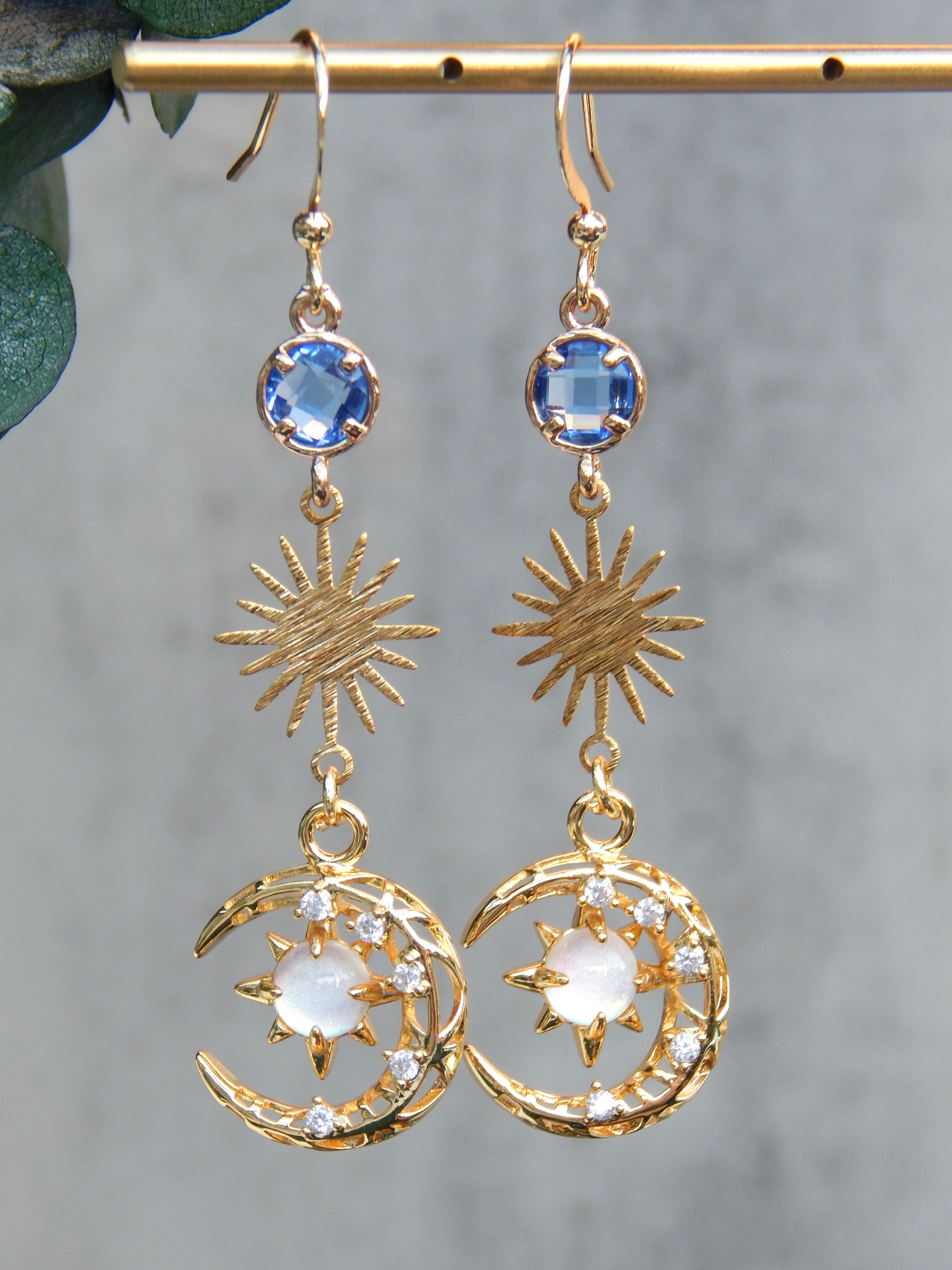 Dreamy Cosmos Earrings – Celestial Sun, Moon & Star Dangles
