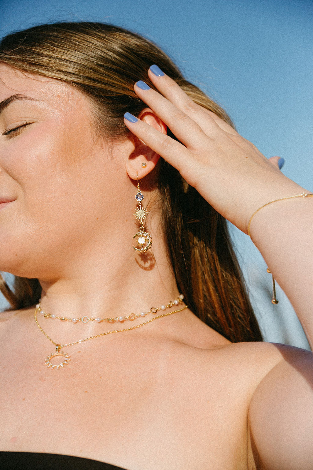 Dreamy Cosmos Earrings – Celestial Sun, Moon & Star Dangles