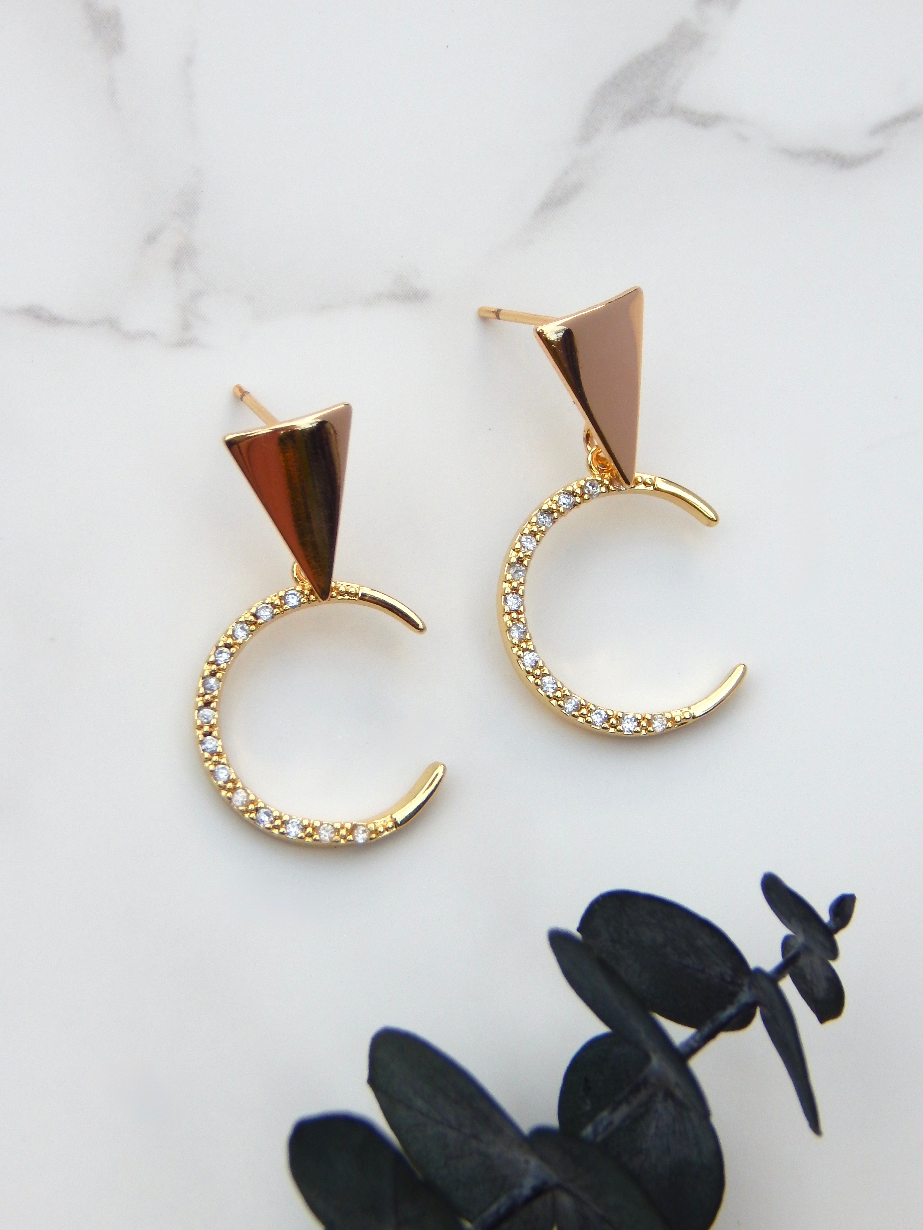 Rhea Crescent Moon Earrings – Gold Celestial Stud Dangles