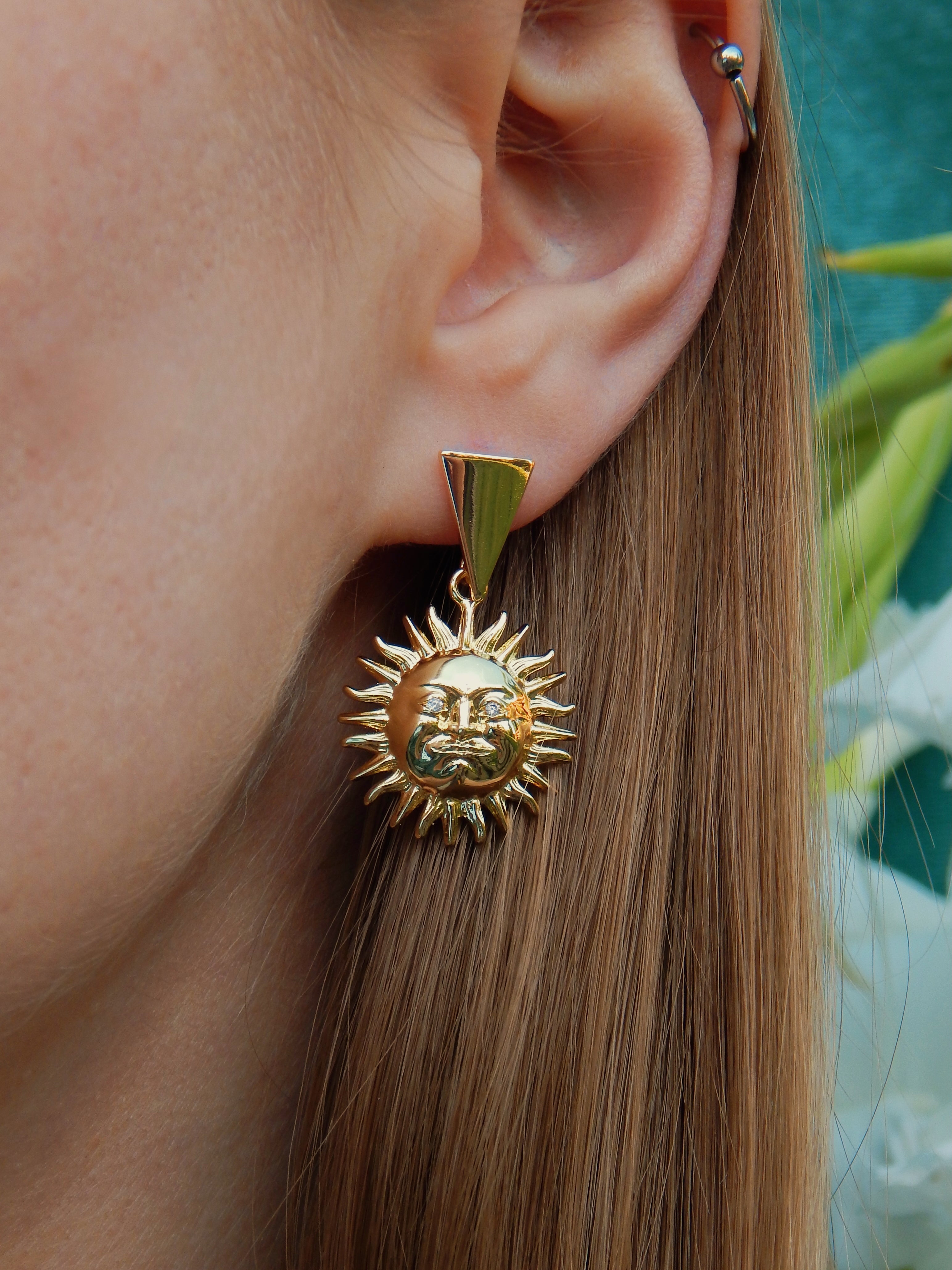 Sol Earrings – Gold Sun Face Statement Celestial Jewelry
