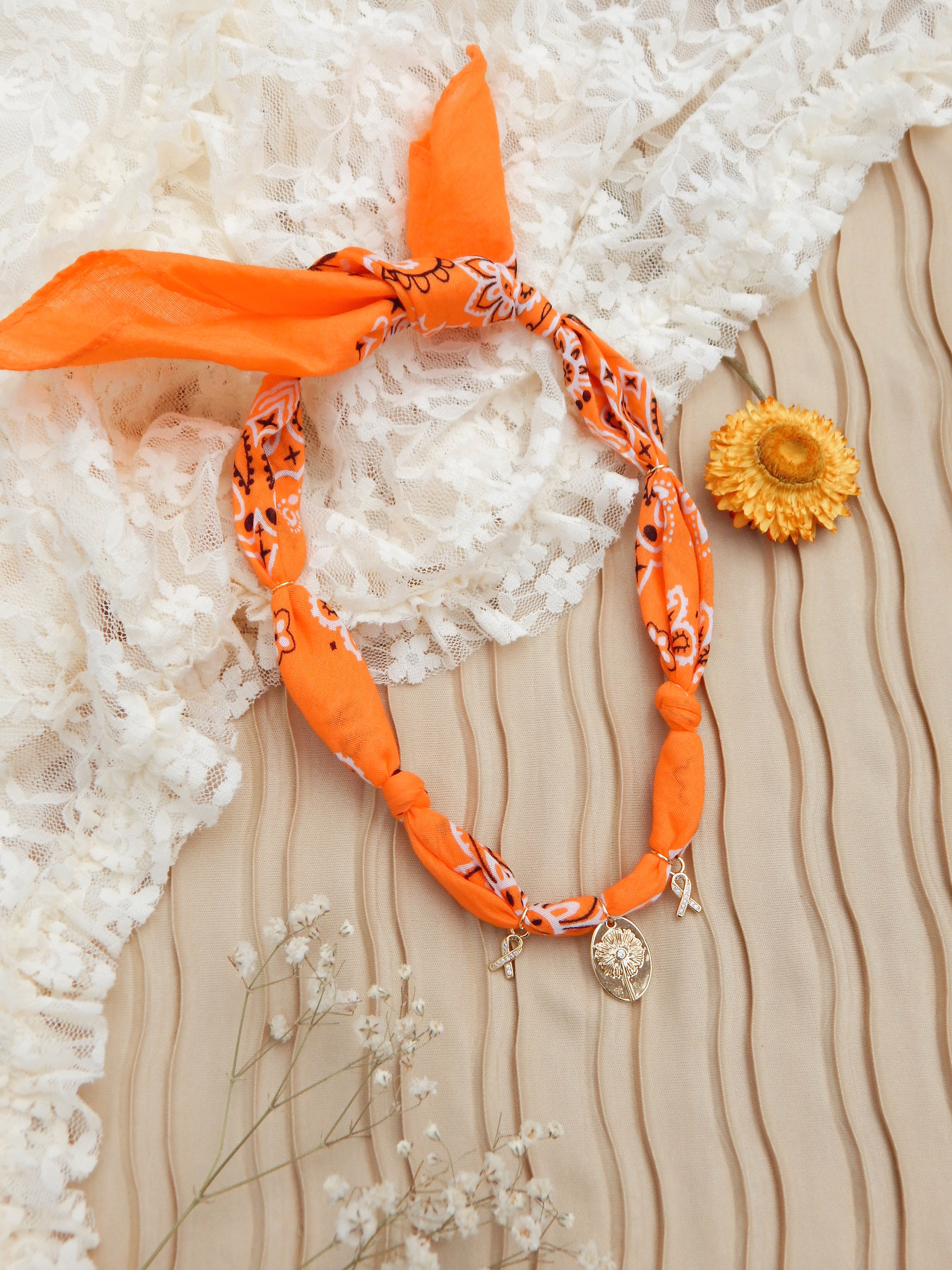 Dandelion Wish Bandana Charm Necklace – Adjustable 20” Max | 18k Gold Accents