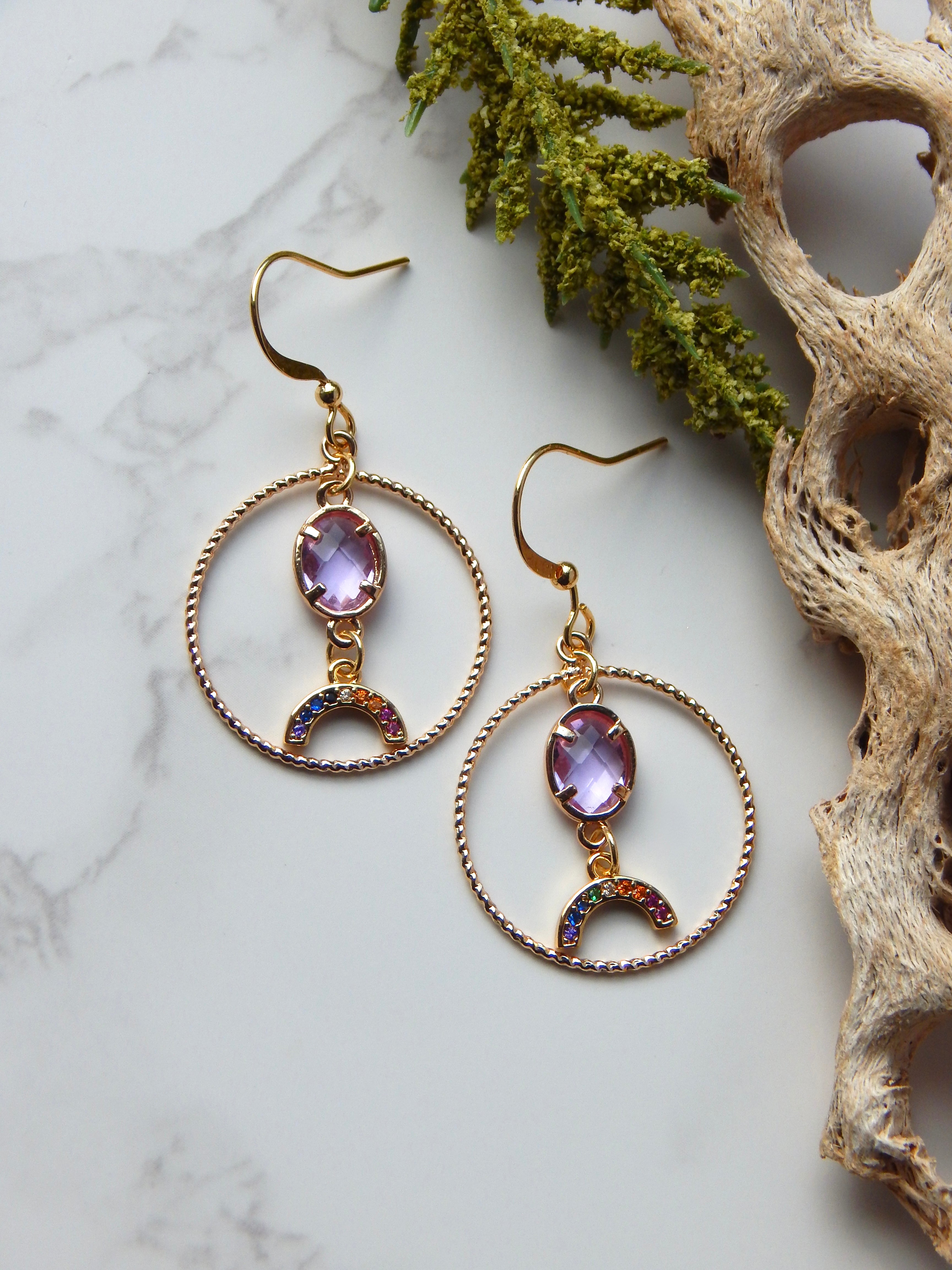 Purple Rainbow Hoop Earrings