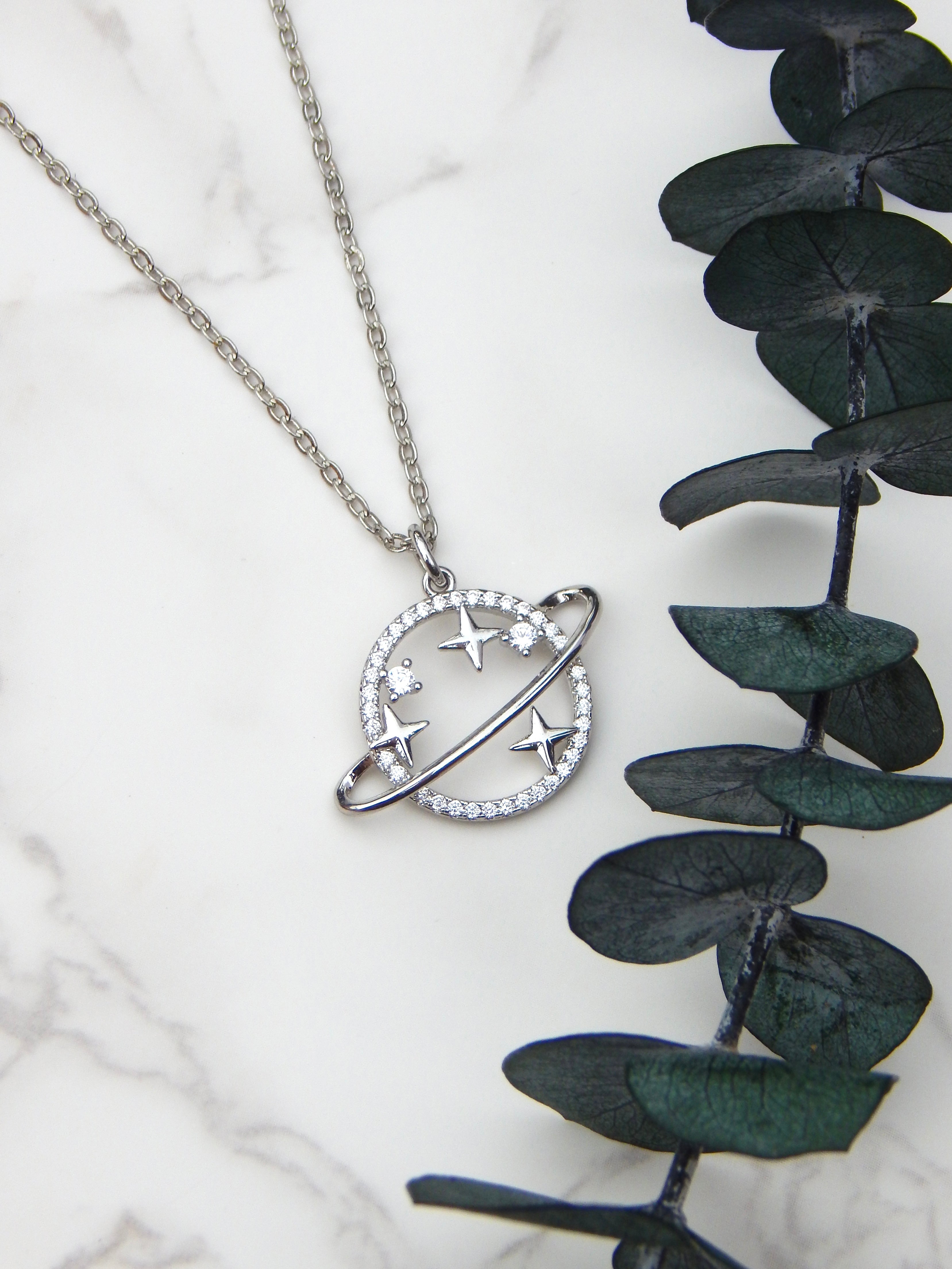 Saturn Necklace – Dainty Celestial Planet Pendant in Gold or Silver