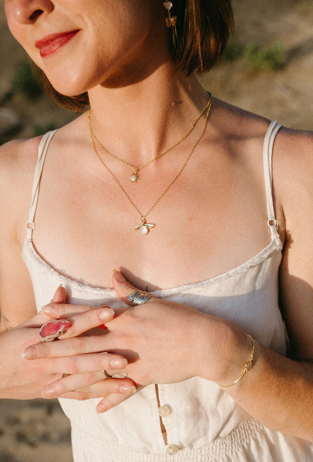 Firefly Glow Necklace – Gold or Silver | Iridescent Pendant, Adjustable 18–20” Chain
