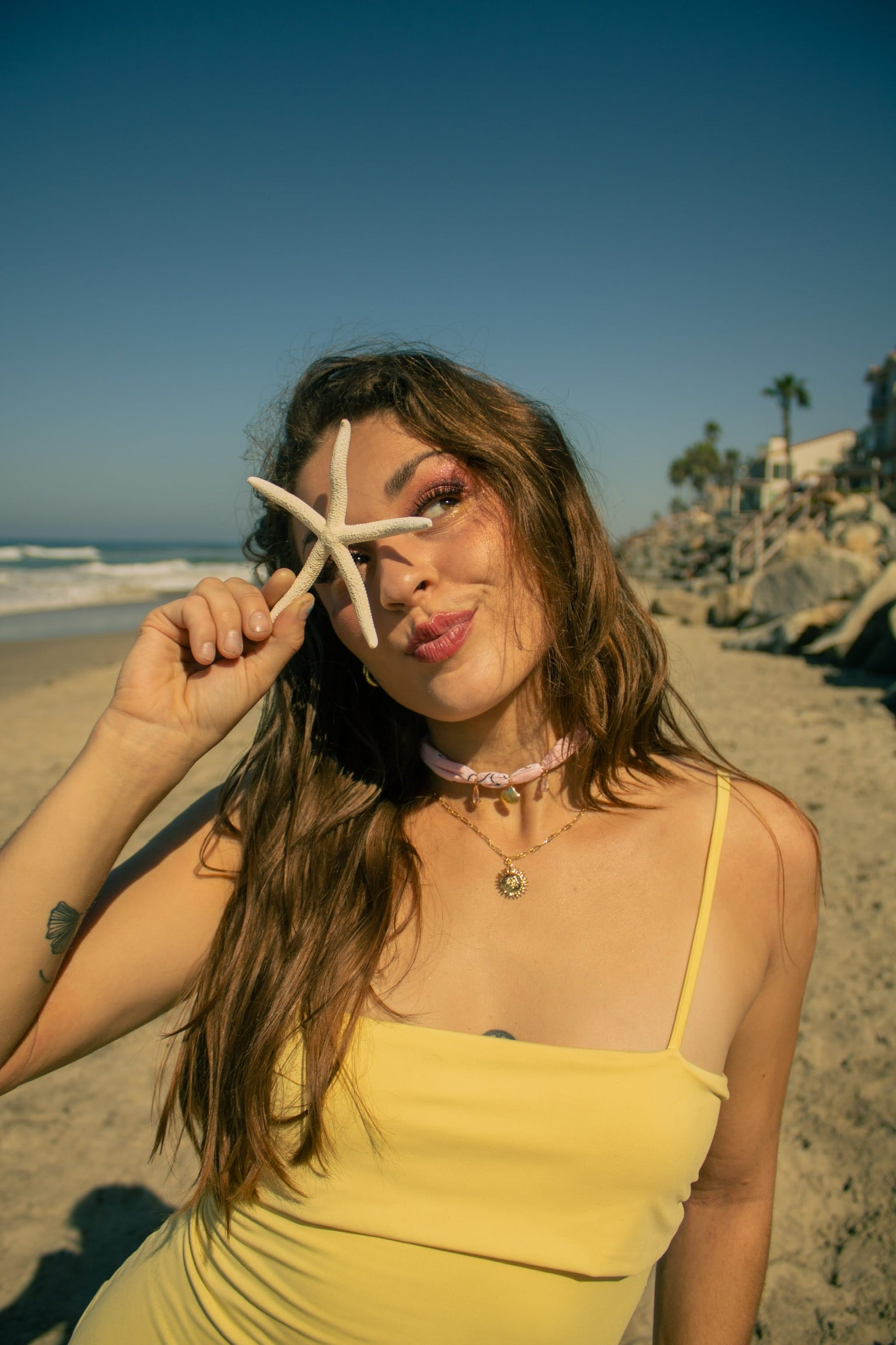 Celestial Sun Paperclip Necklace – 18k Gold Plated with Cubic Zirconia Eyes (16” & 18”)