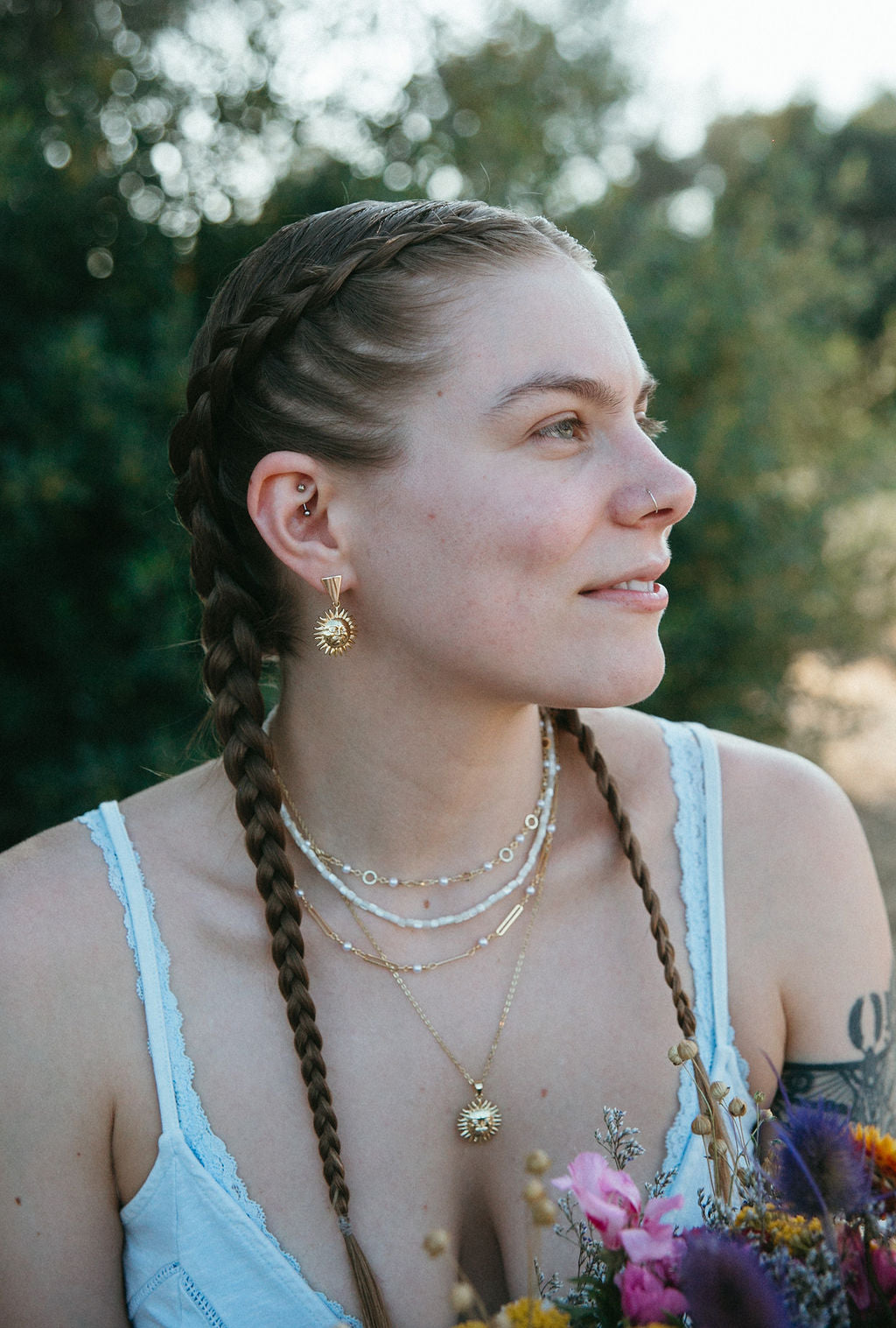 Golden Glow Necklace – Dainty Pearl & Gold Circle Layering Chain