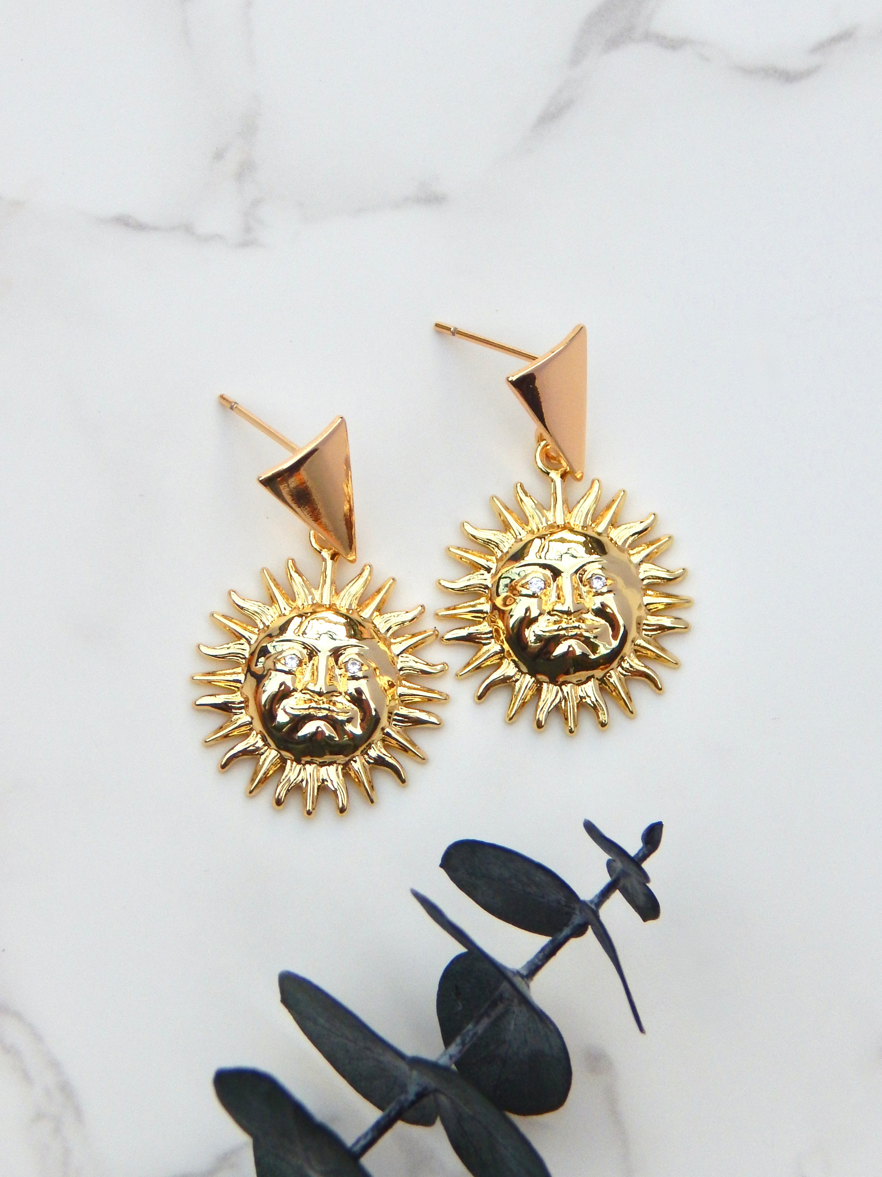 Sol Earrings – Gold Sun Face Statement Celestial Jewelry