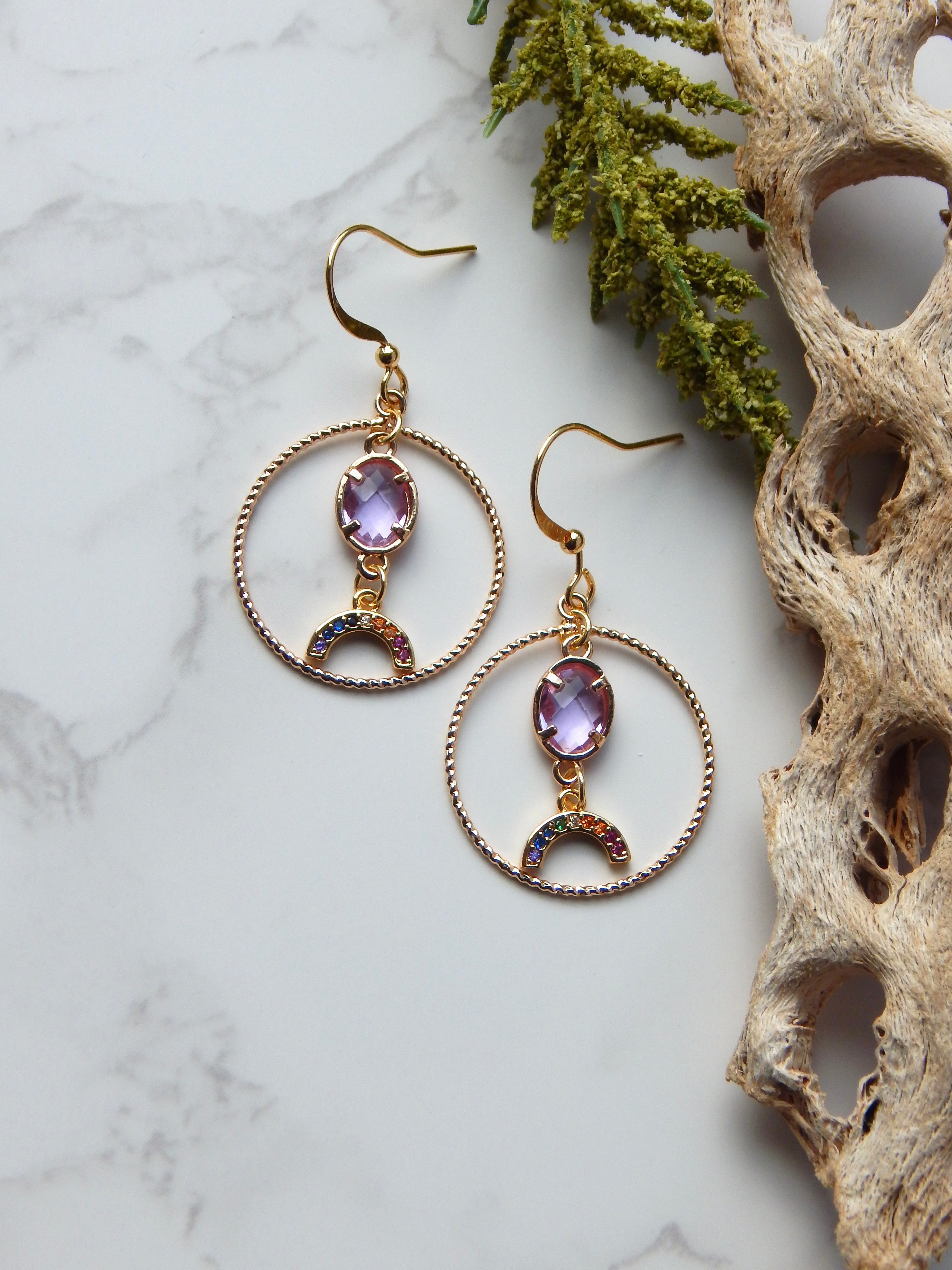 Purple Rainbow Hoop Earrings