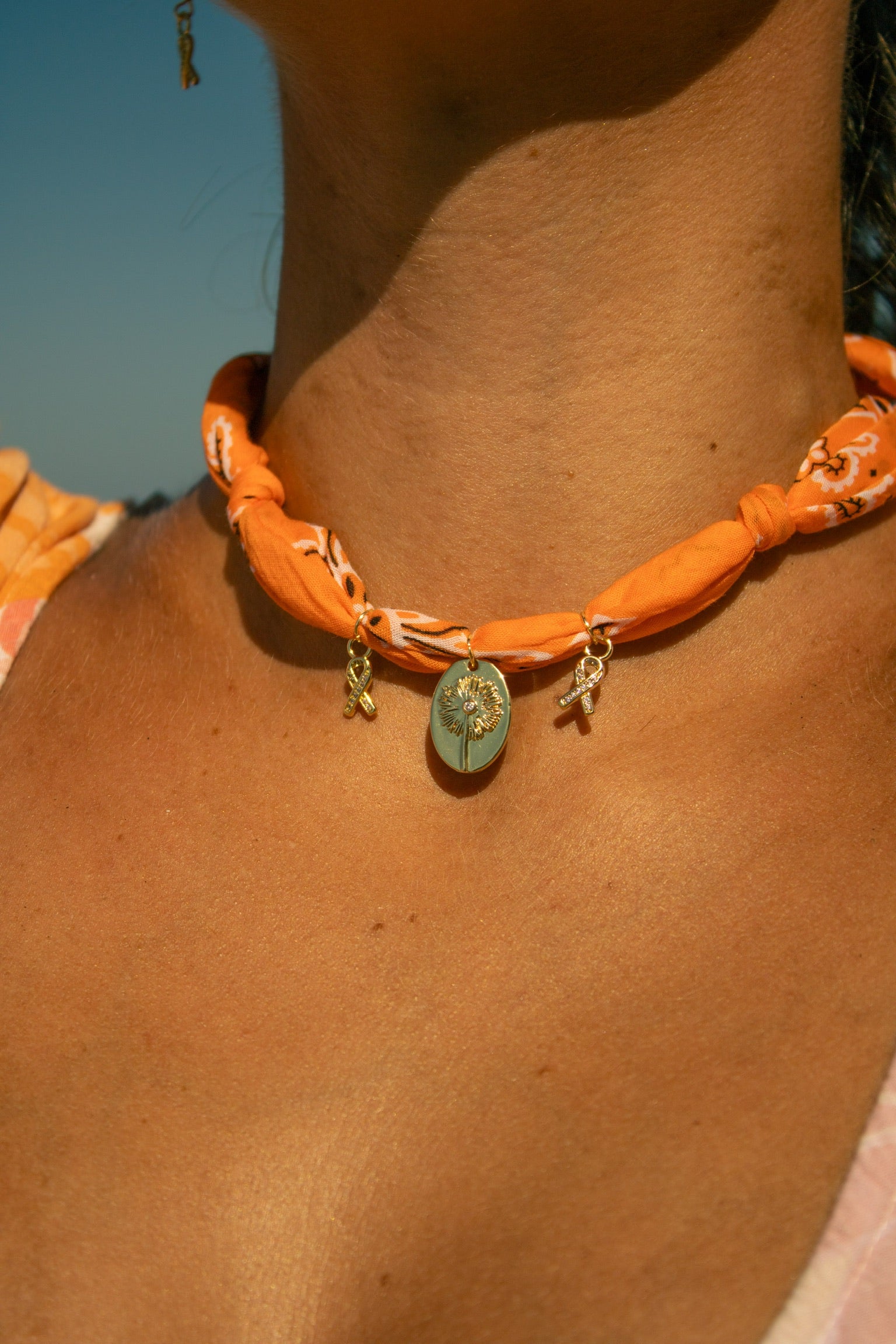 Dandelion Wish Bandana Charm Necklace – Adjustable 20” Max | 18k Gold Accents