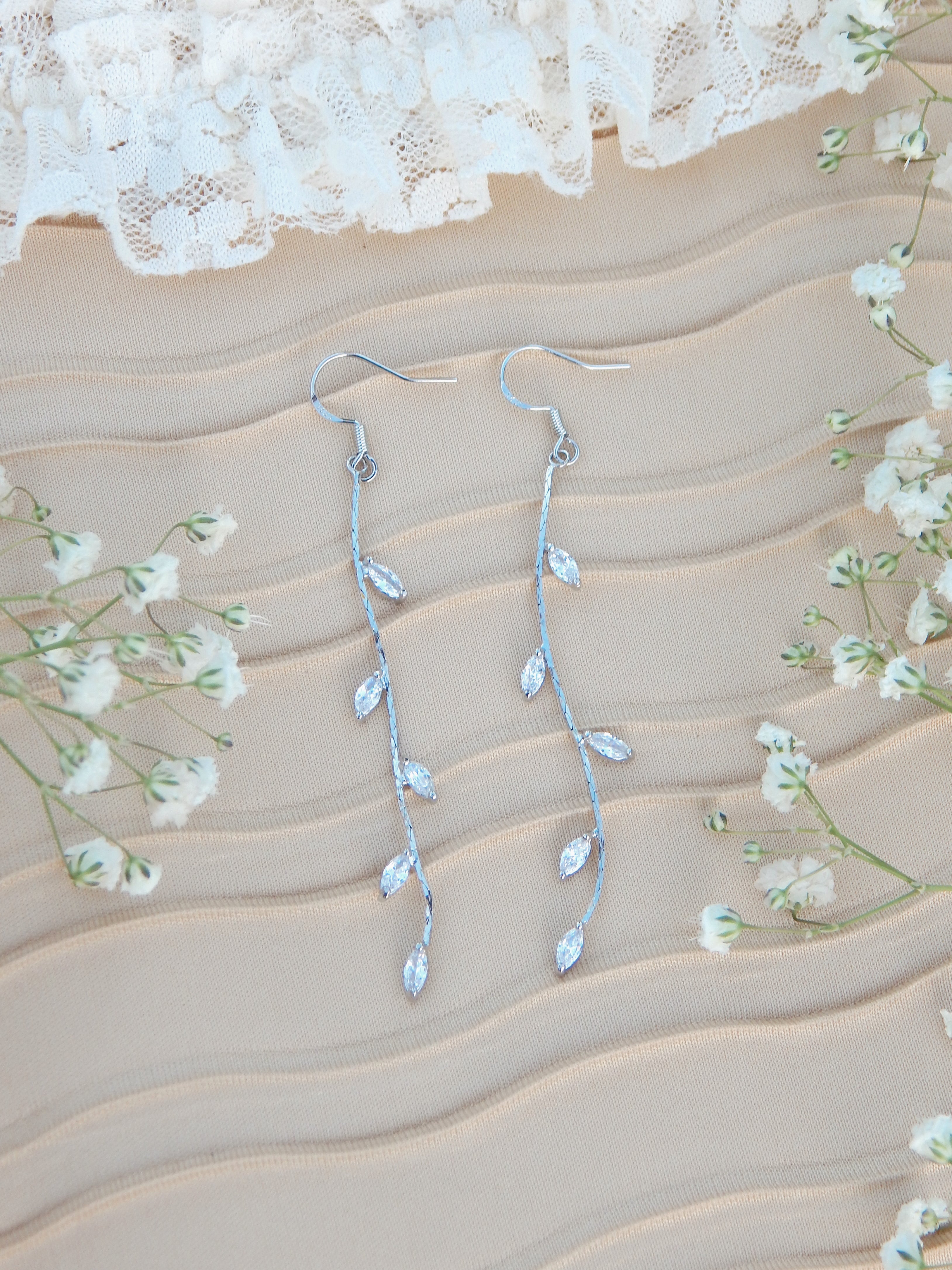 Ivy Drip Earrings – Gold & Silver Cubic Zirconia Leaf Dangle Jewelry