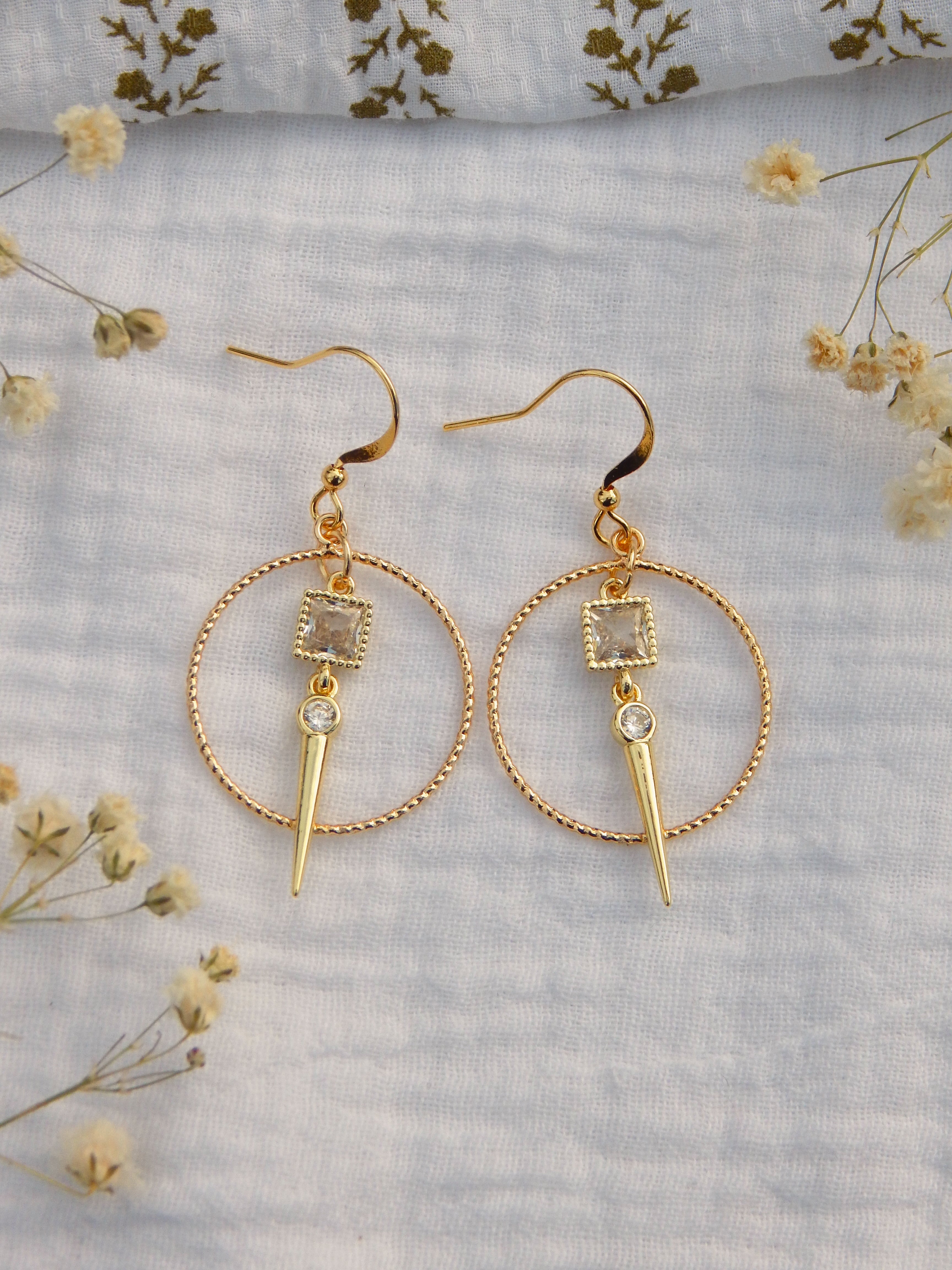 Gold CZ Hoop Spike Earrings – Edgy Elegant Dangle Earrings | Lightweight Hypoallergenic Jewelry