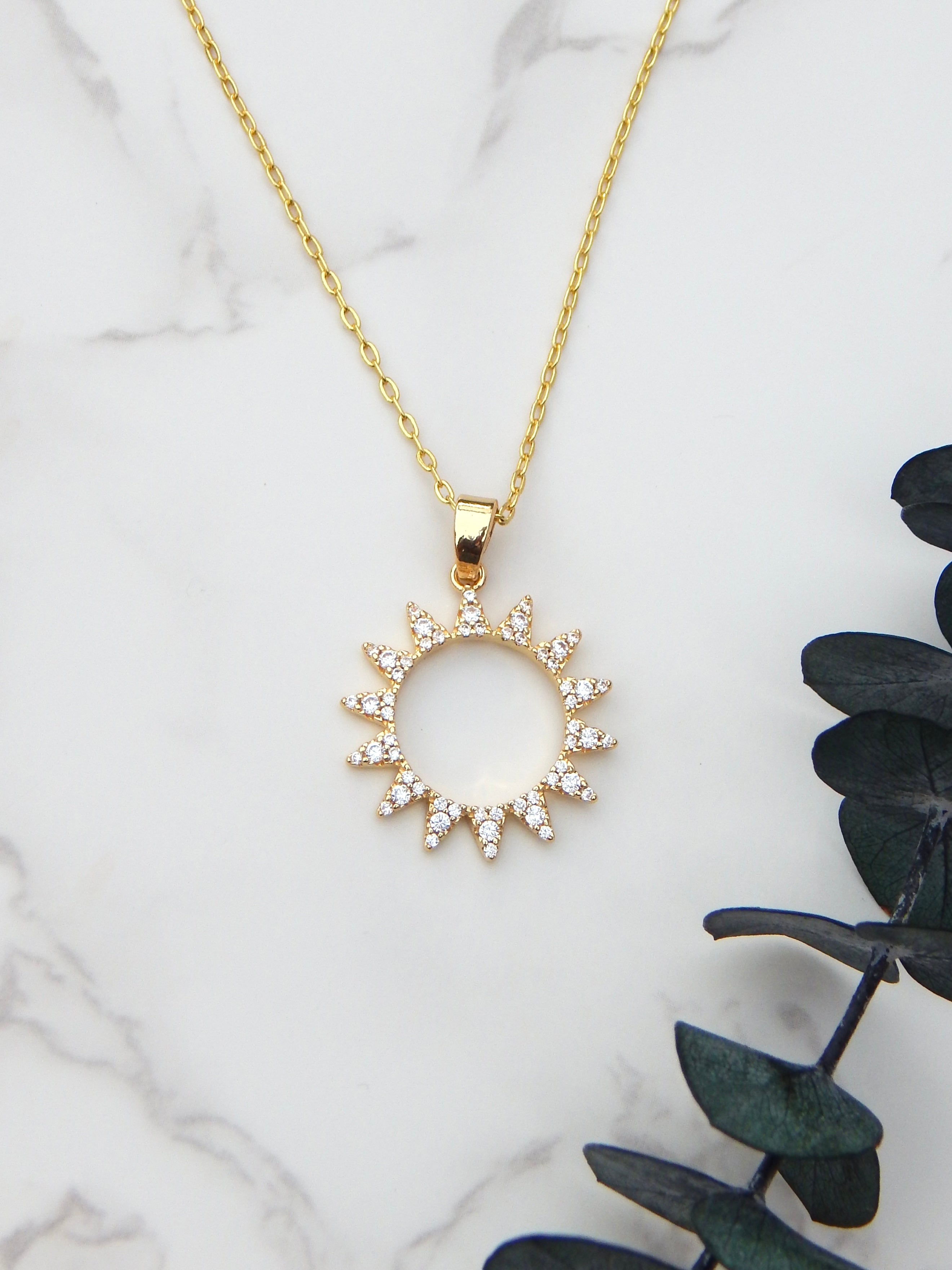 Iris Necklace – Gold Celestial Sparkling Open Sun Pendant