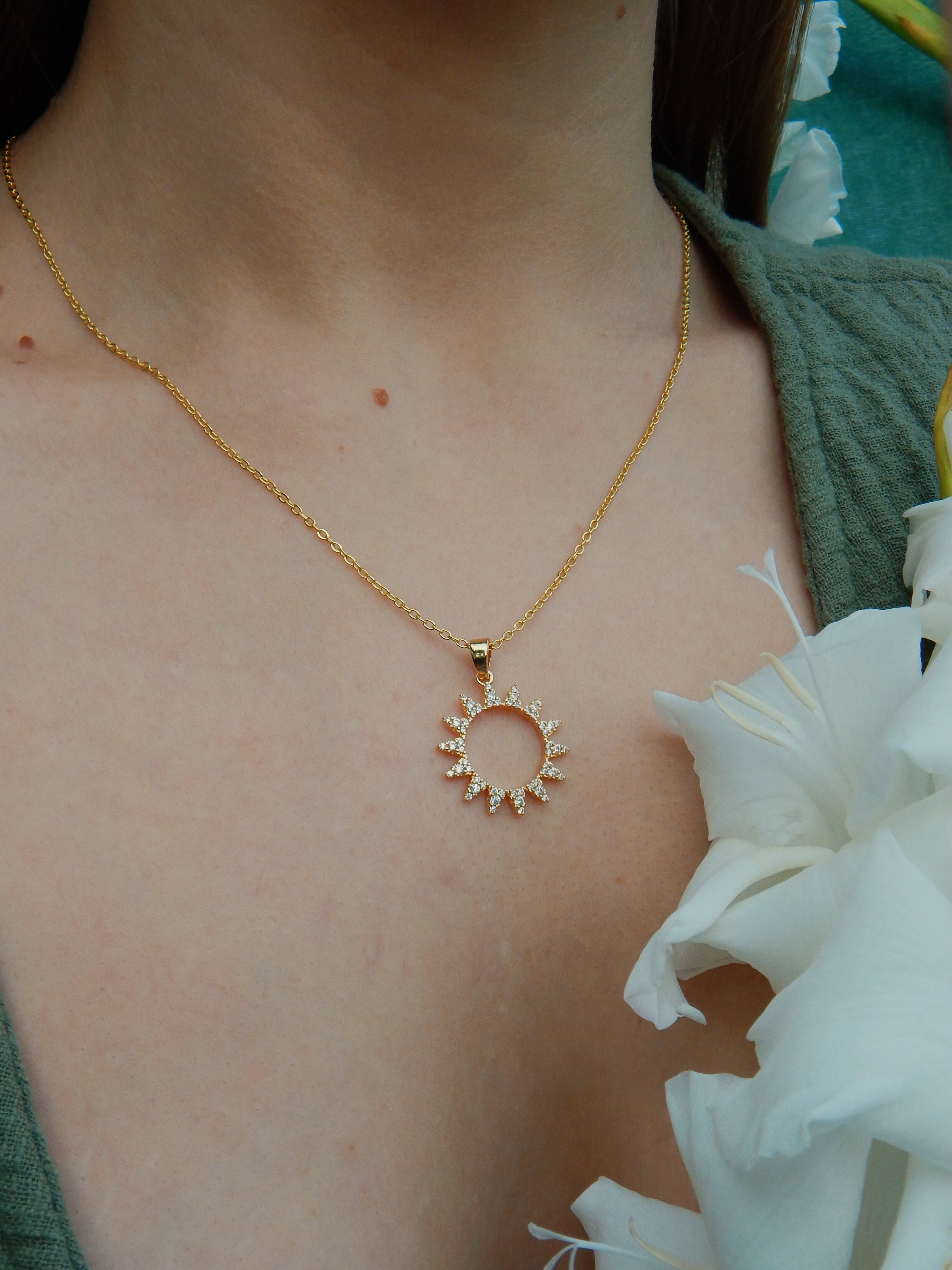 Iris Necklace – Gold Celestial Sparkling Open Sun Pendant