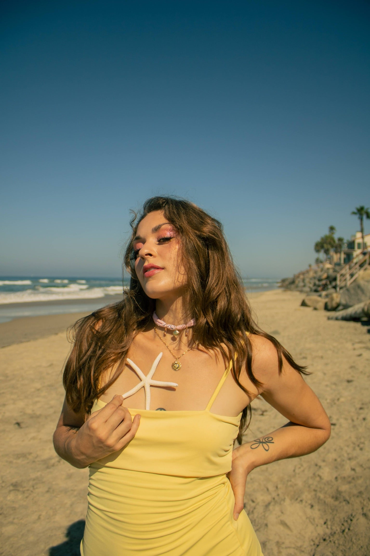 Celestial Sun Paperclip Necklace – 18k Gold Plated with Cubic Zirconia Eyes (16” & 18”)