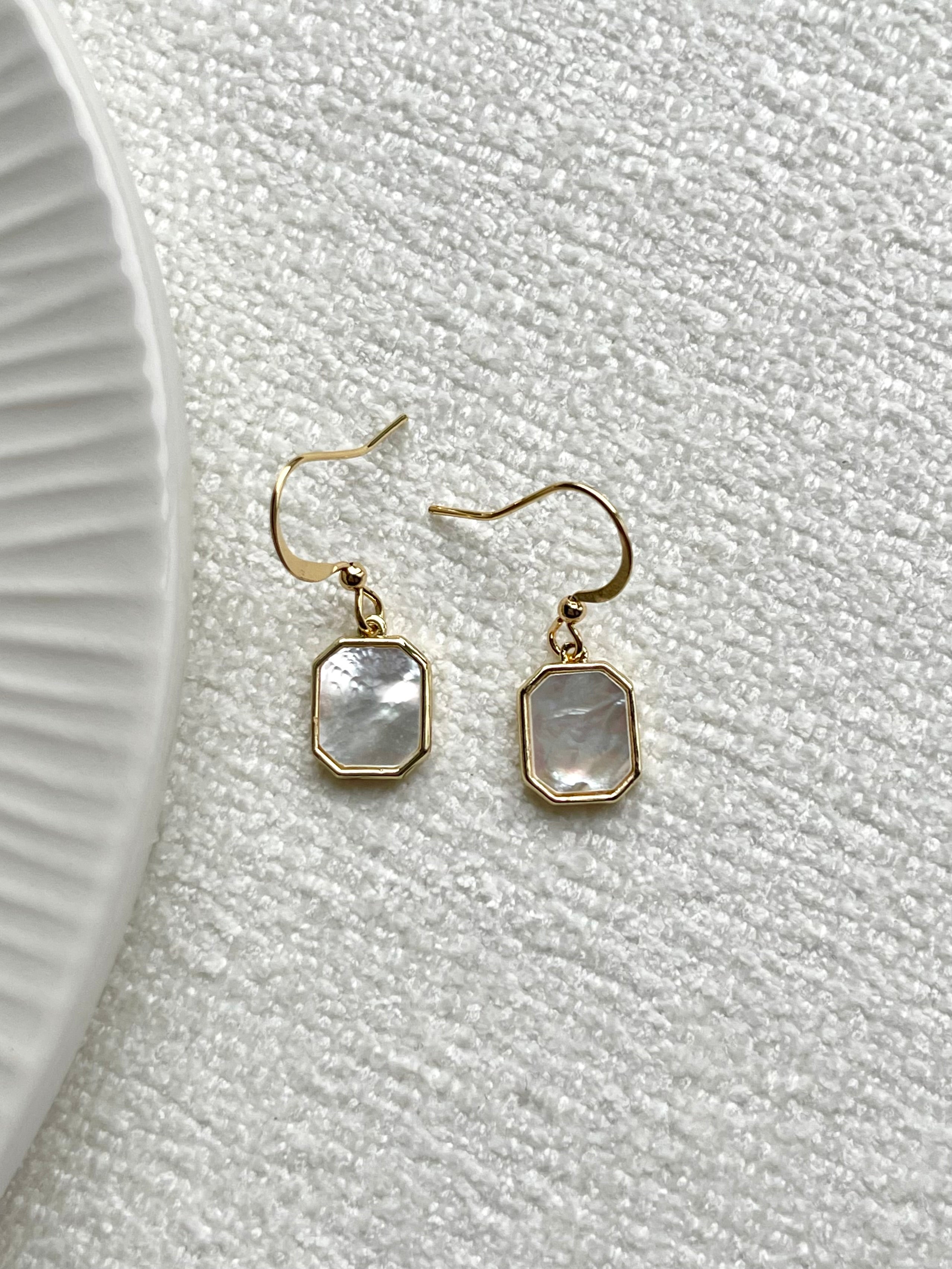Evelyn Earrings – Gold Octagon Mother of Pearl Drops