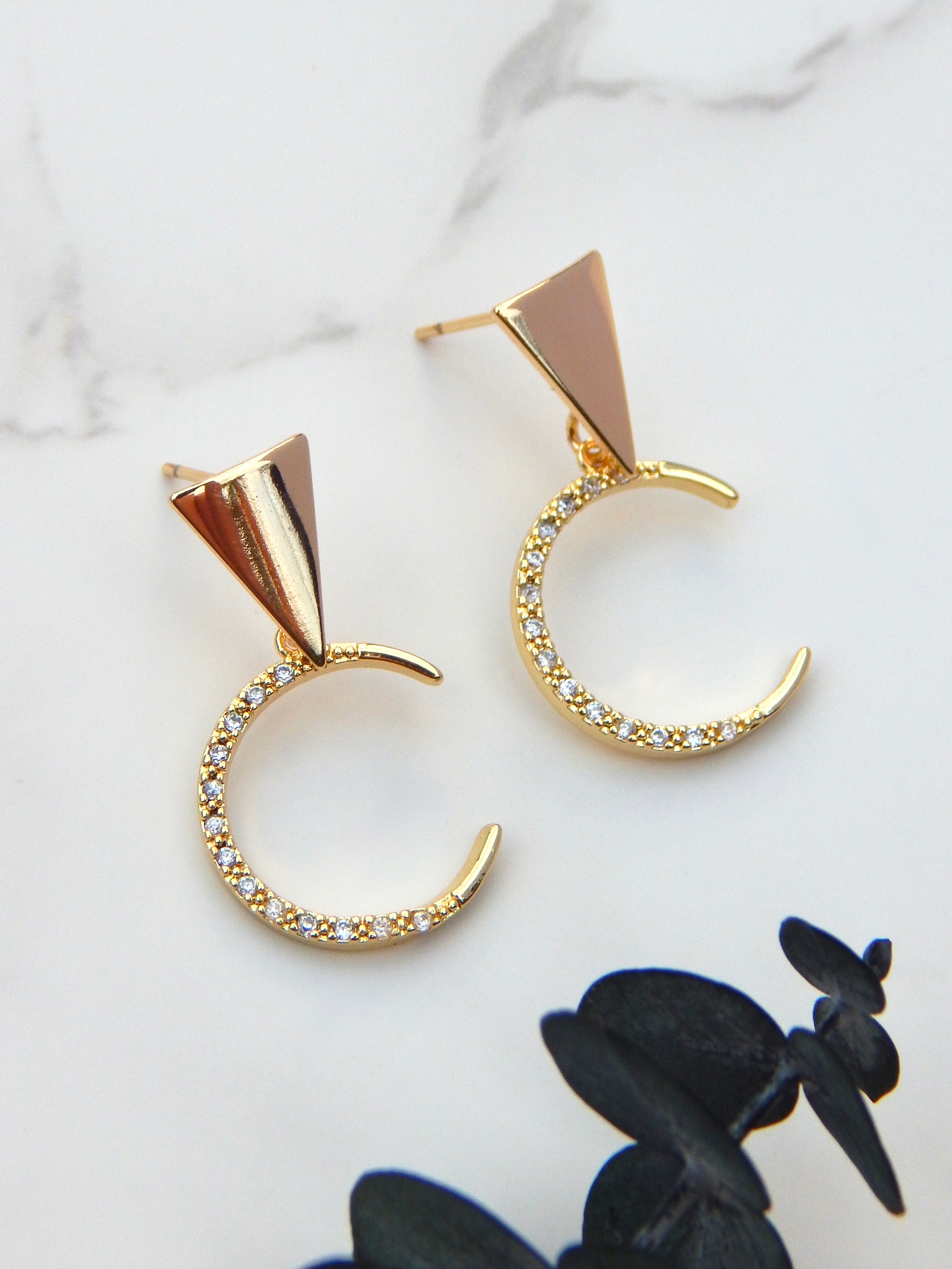 Rhea Crescent Moon Earrings – Gold Celestial Stud Dangles