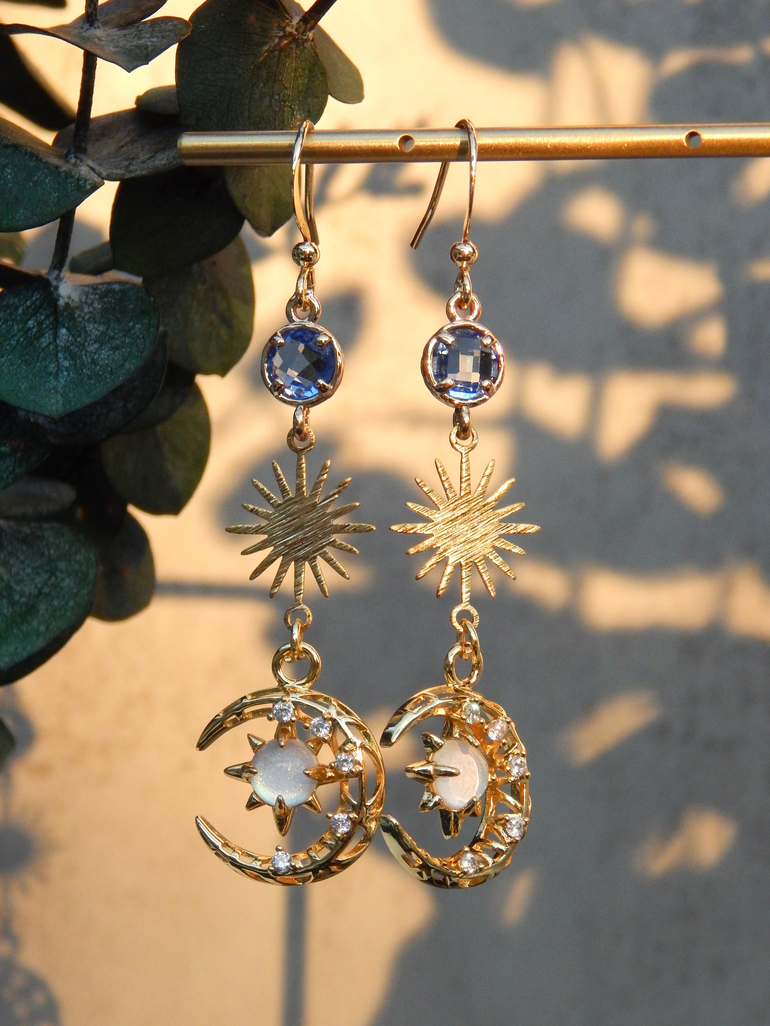 Dreamy Cosmos Earrings – Celestial Sun, Moon & Star Dangles
