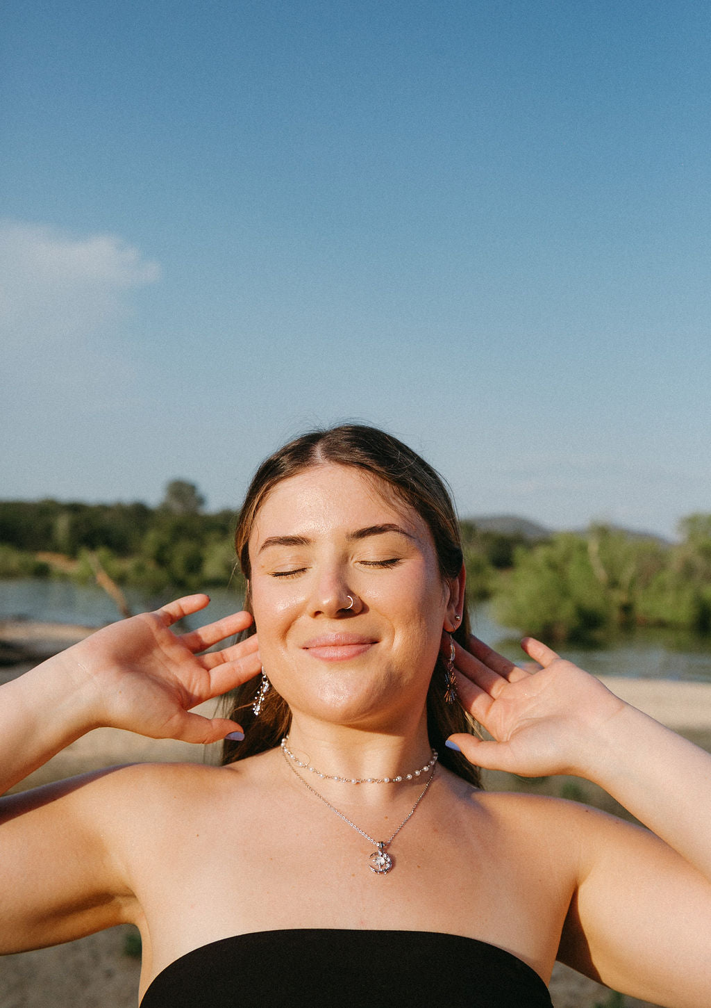 Cosmos Glow Necklace – Sun, Moon & Crystal Pendant in Silver or Gold