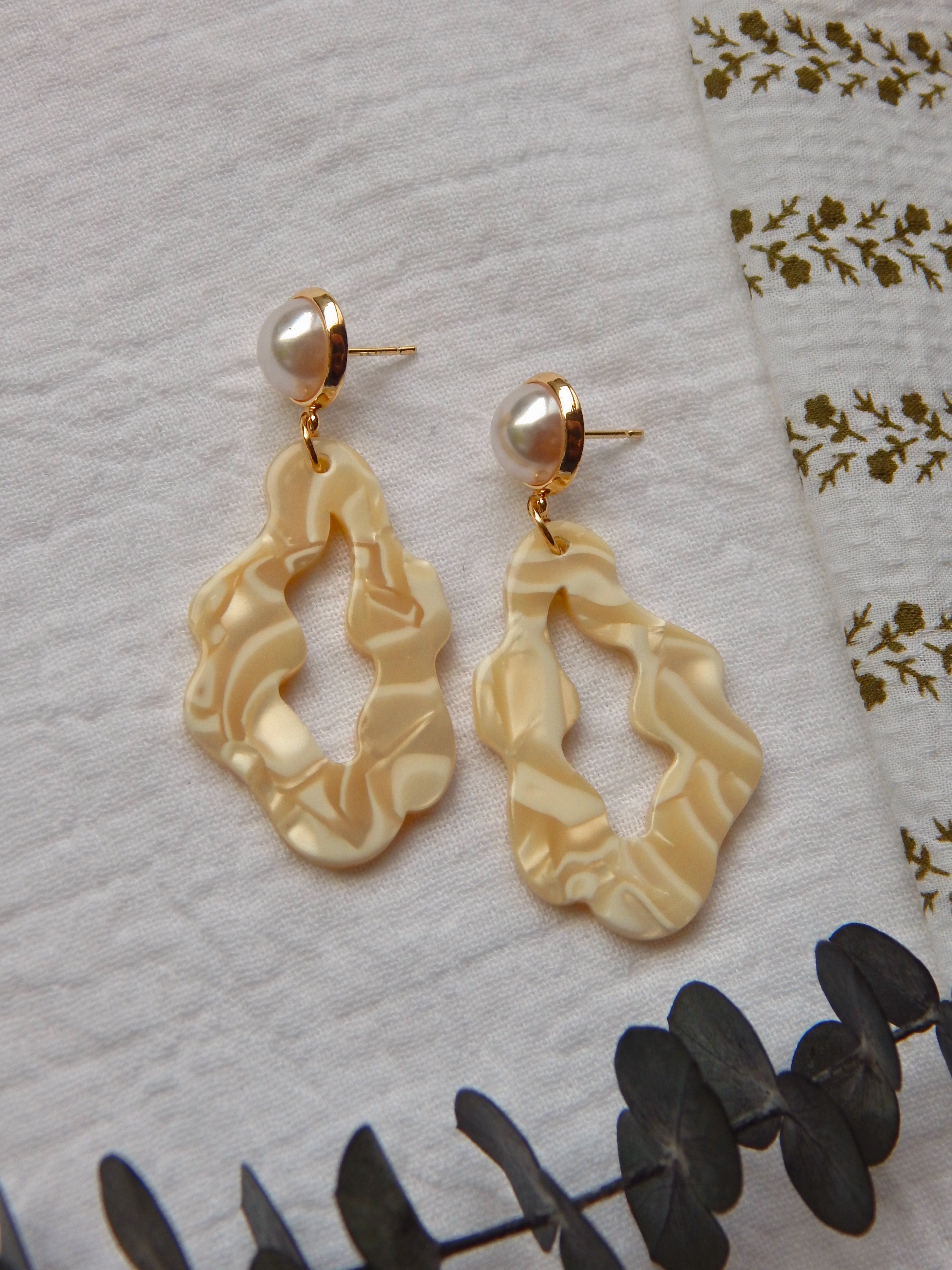 Boho Pearl Drops – Pearl Stud Resin Statement Earrings | 18k Gold Plated, Lightweight & Hypoallergenic