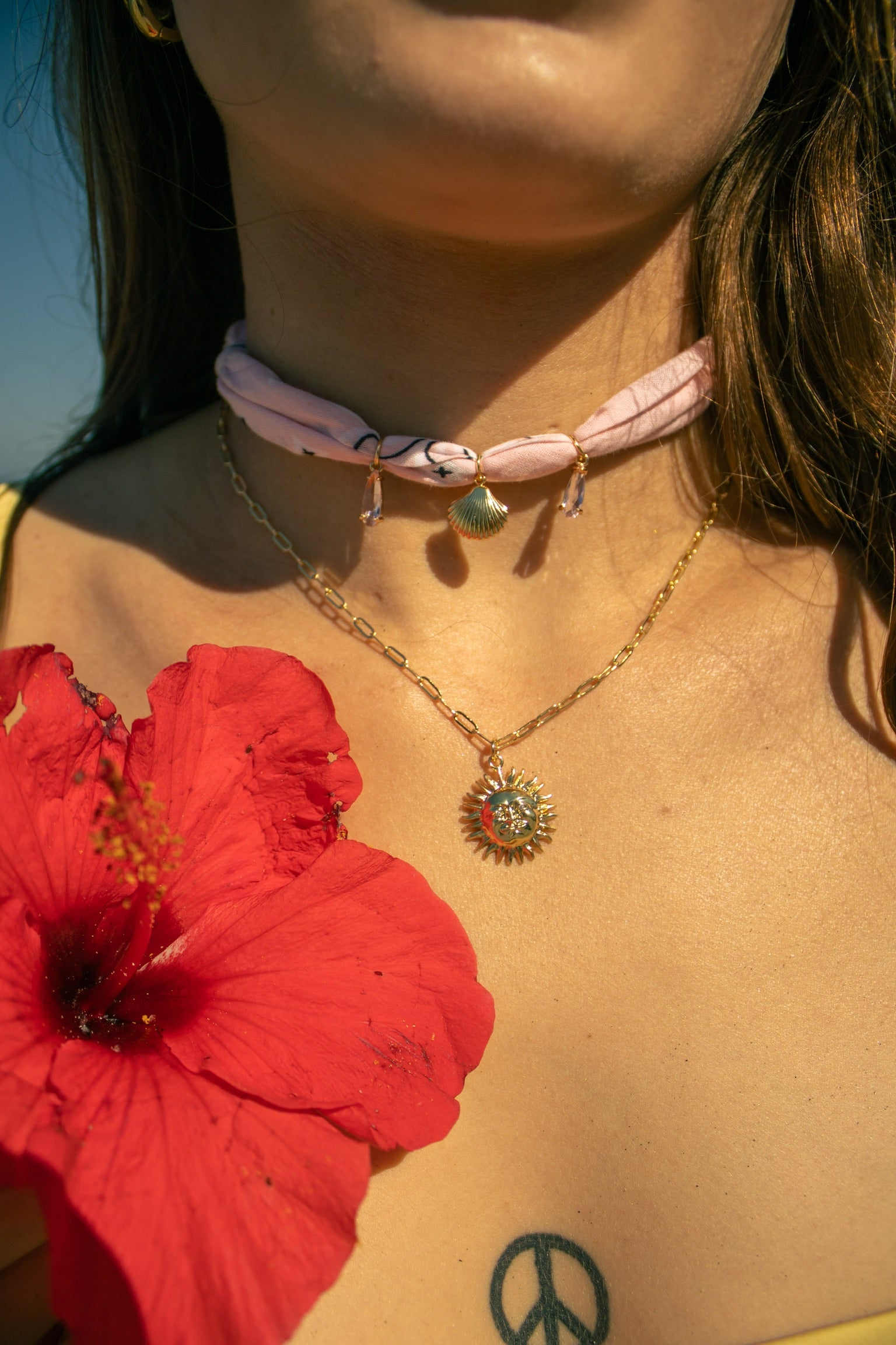 Celestial Sun Paperclip Necklace – 18k Gold Plated with Cubic Zirconia Eyes (16” & 18”)