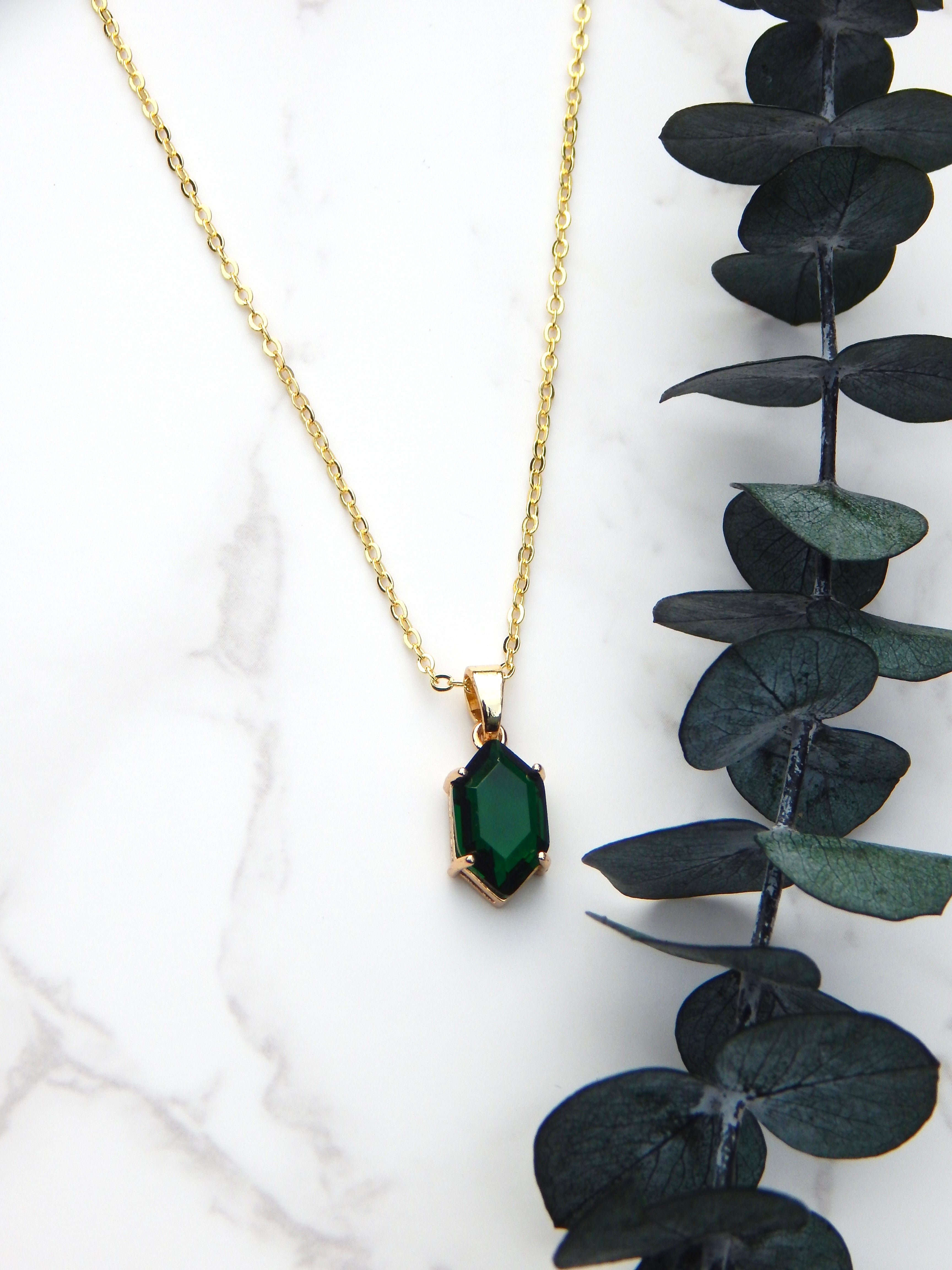 Green Hexagon Pendant Necklace