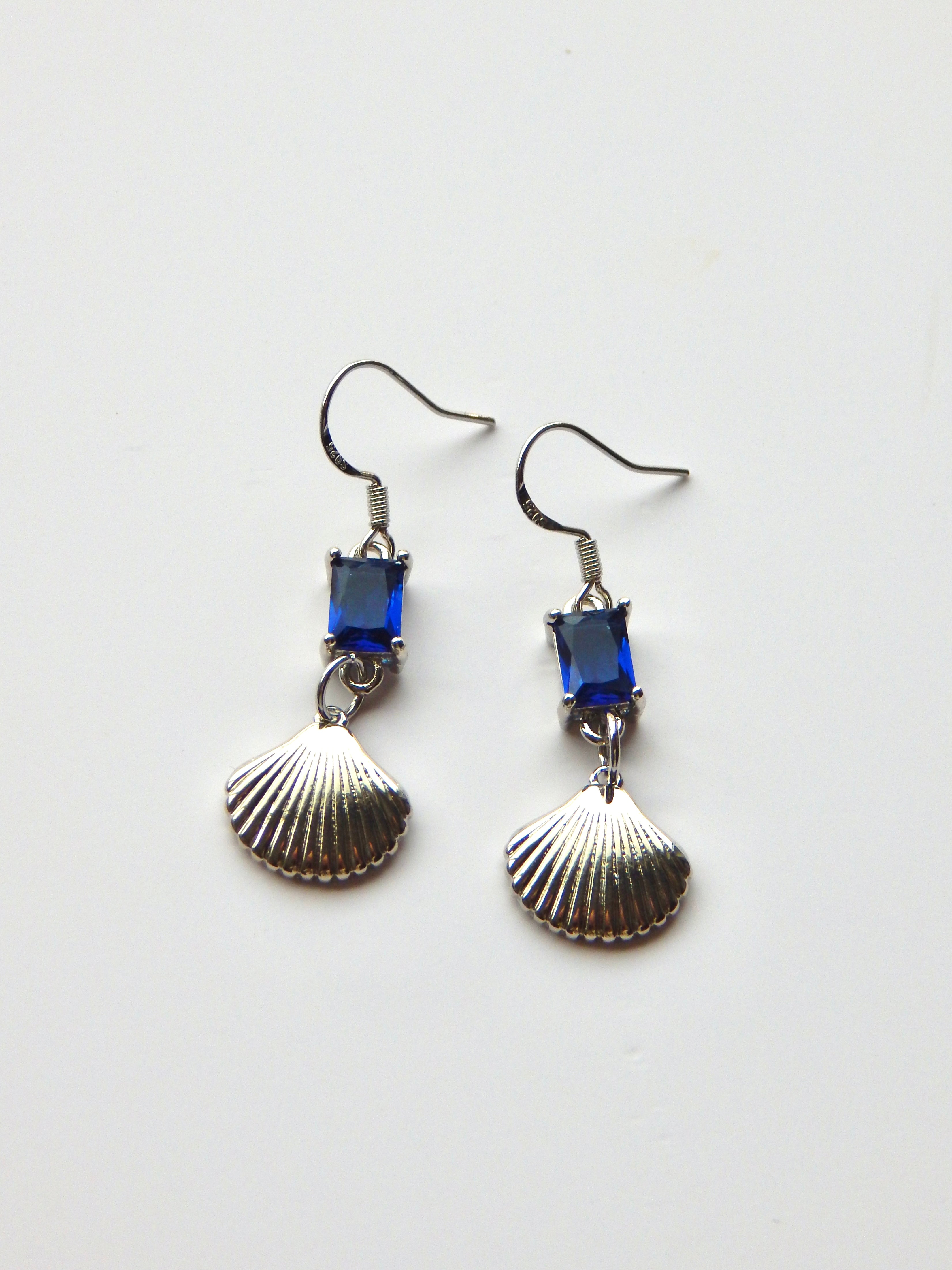Ocean Soul Earrings – Royal Blue Crystal & Silver Shell Dangles