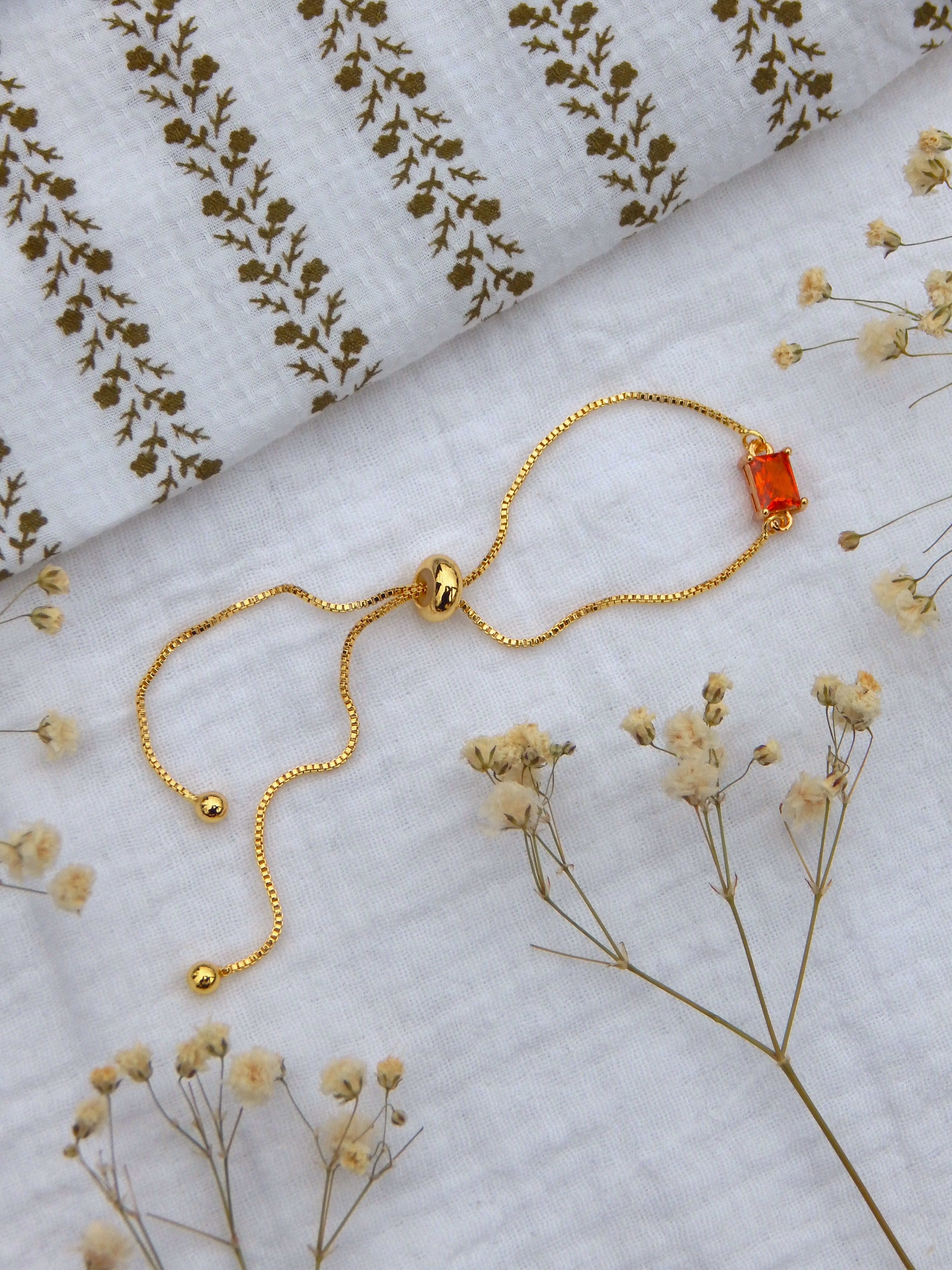 Orange CZ Adjustable Bracelet – Gold Slide Bracelet | Dainty Hypoallergenic Everyday Jewelry