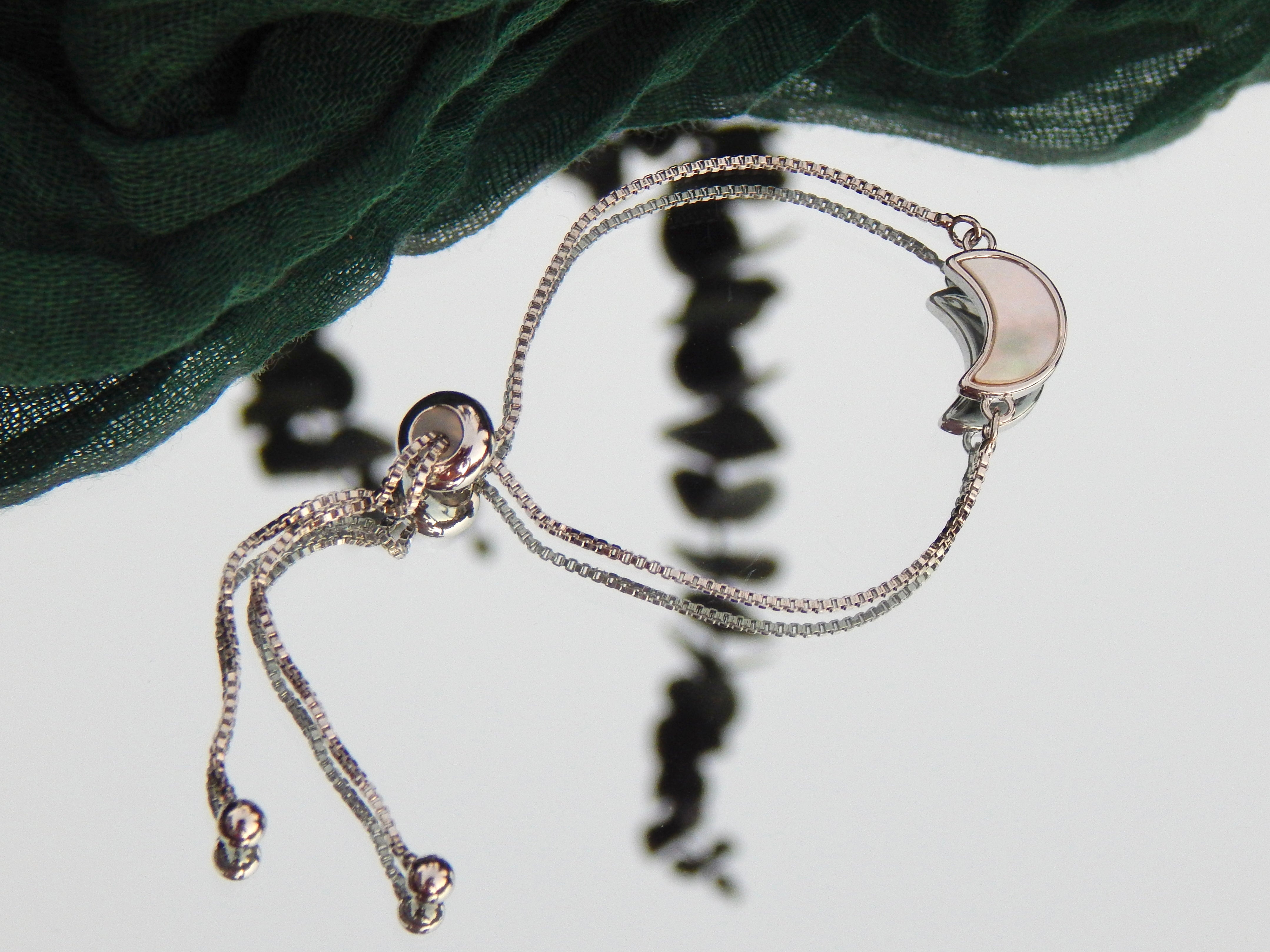 Moonlight Glow Bracelet – Mother of Pearl Moon Charm in Gold or Silver
