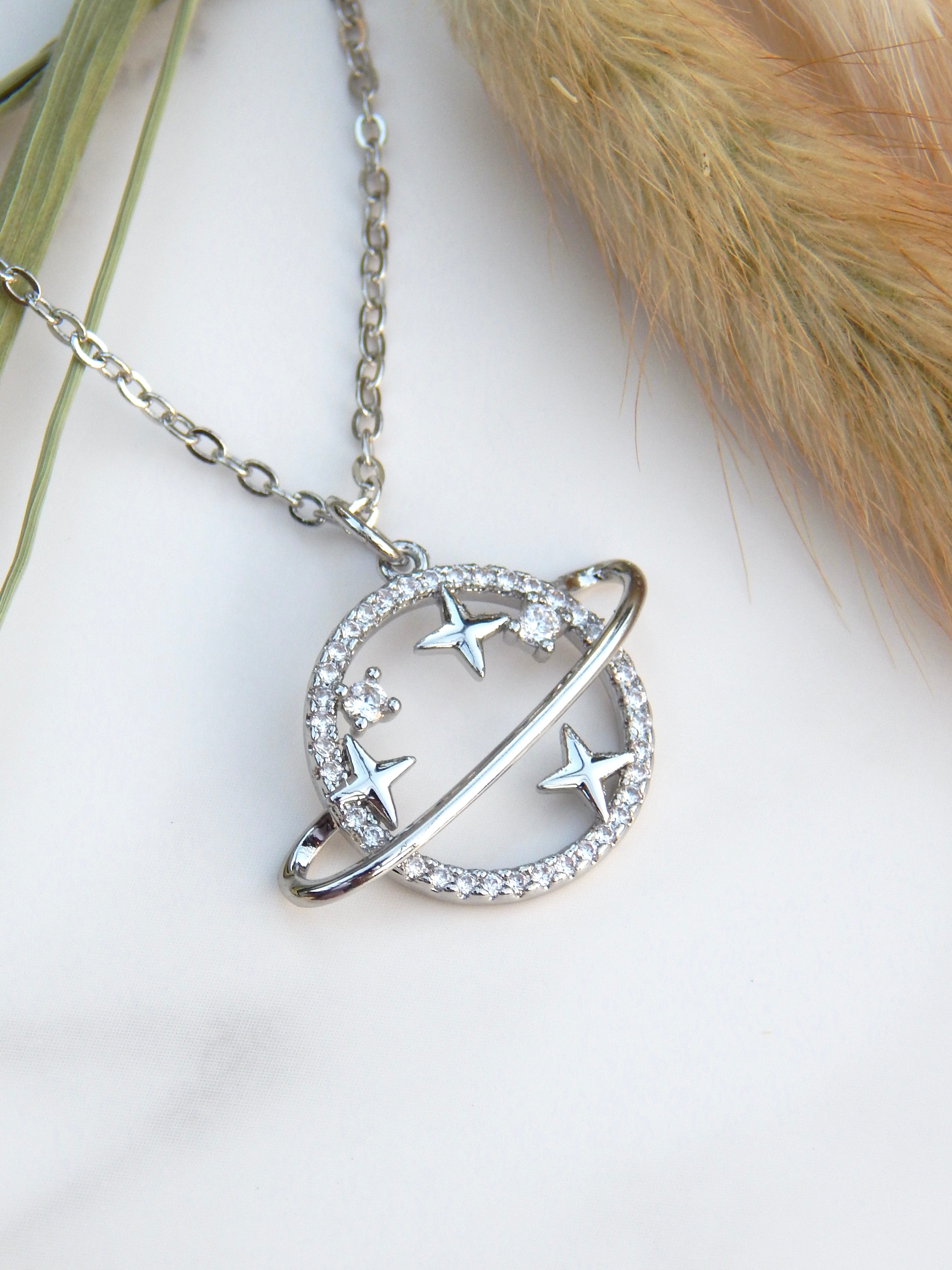 Saturn Necklace – Dainty Celestial Planet Pendant in Gold or Silver