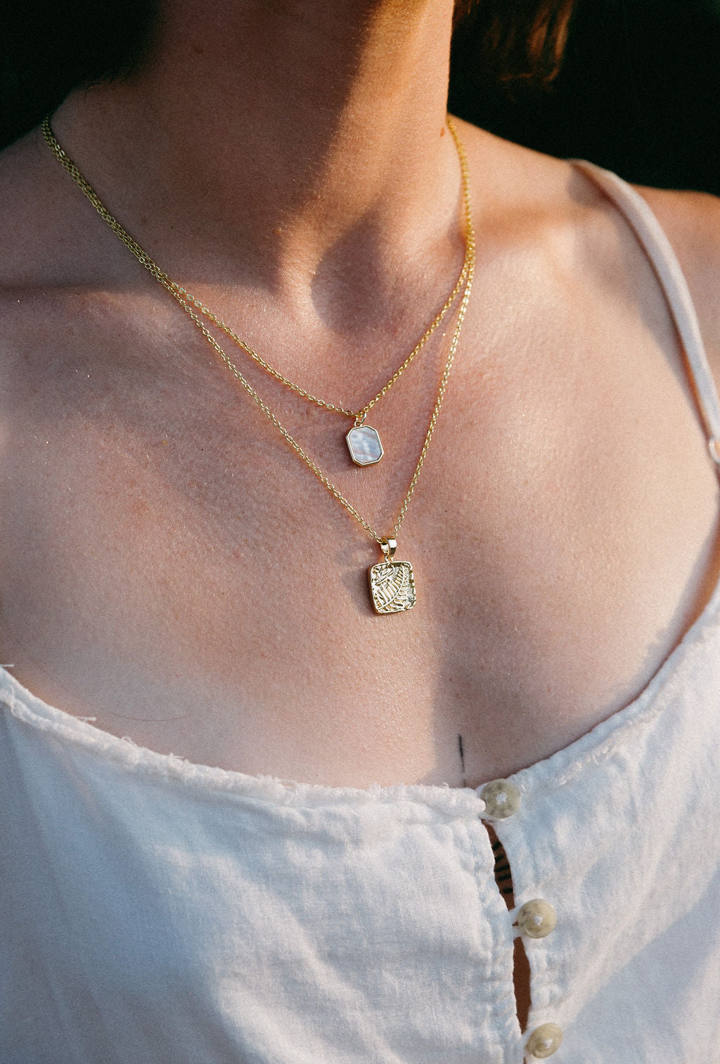 Fern Necklace – 18k Gold Plated Textured Square Nature-Inspired Pendant Necklace