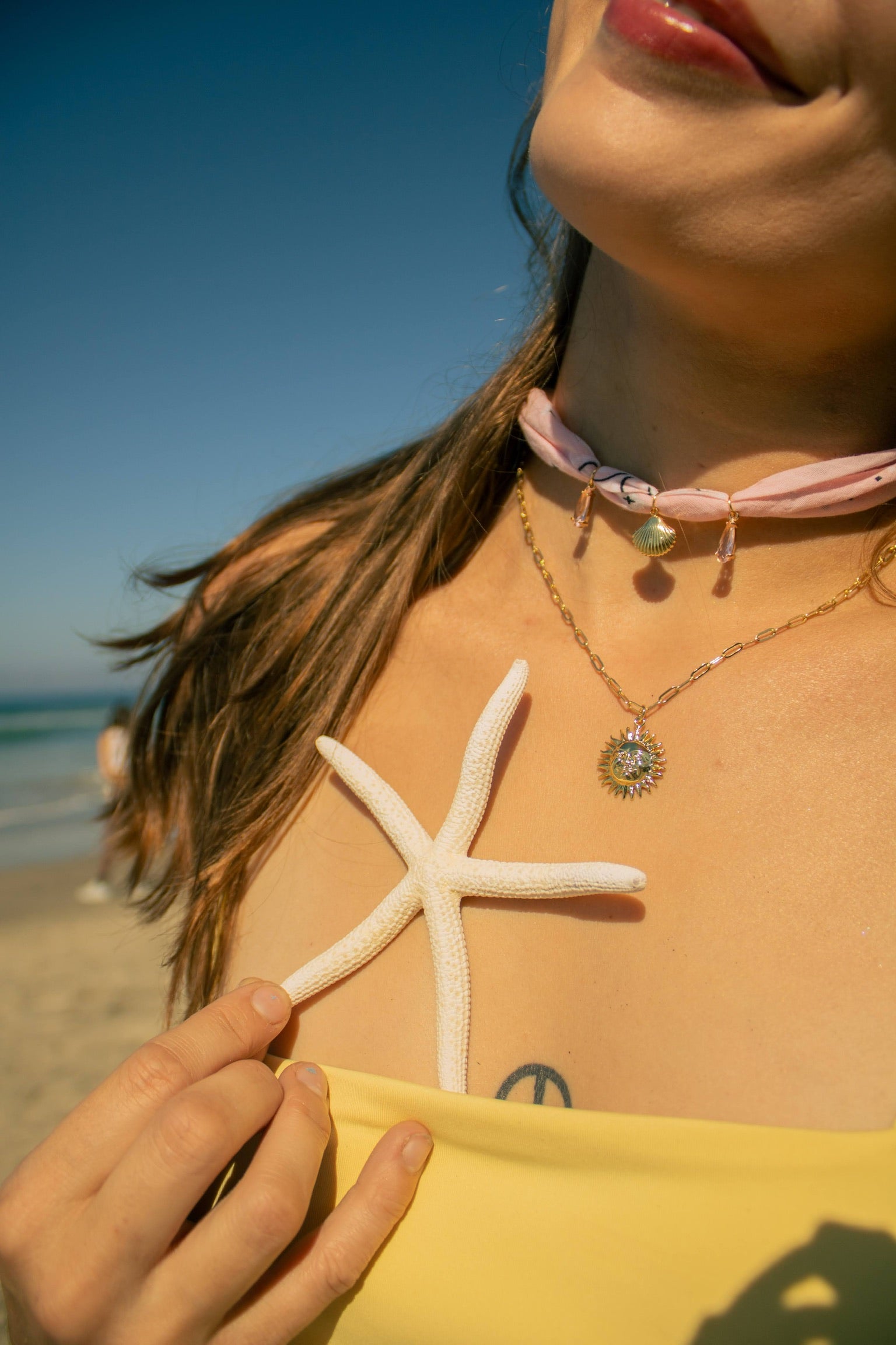 Celestial Sun Paperclip Necklace – 18k Gold Plated with Cubic Zirconia Eyes (16” & 18”)