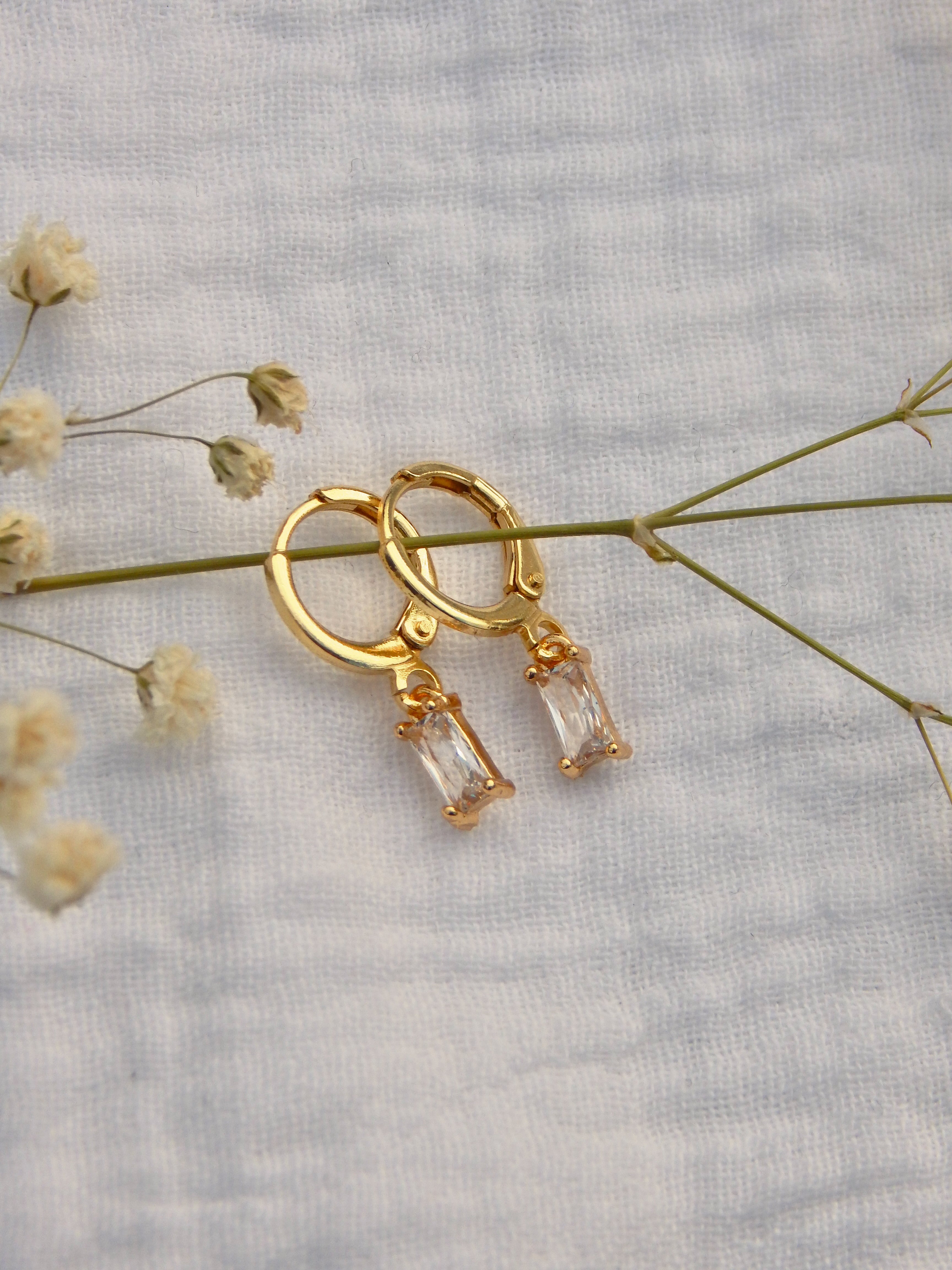 Dainty Gold Huggie Earrings – Cubic Zirconia Mini Drop Hoops